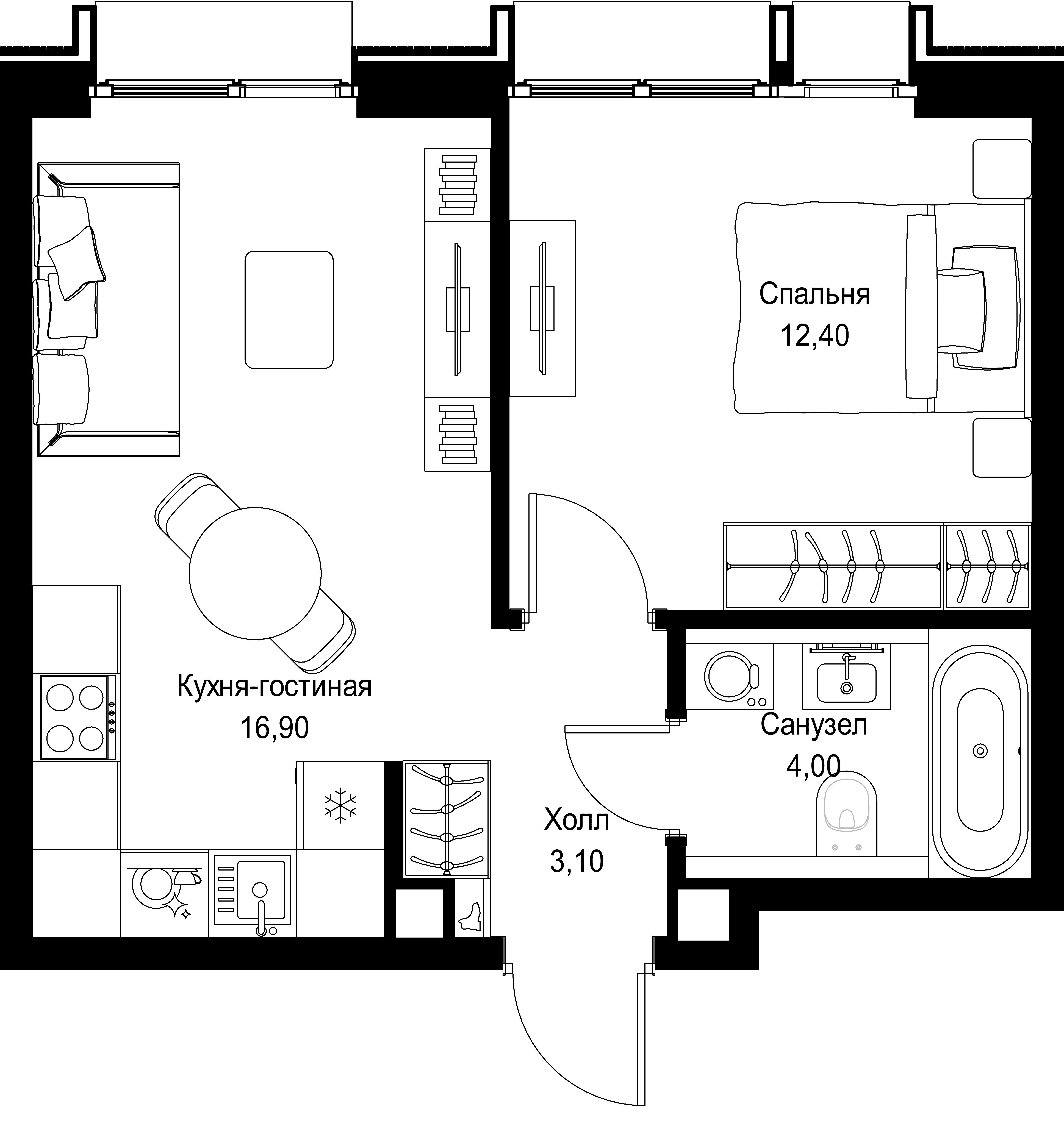 1-комнатная, 36,4 м² — 22 276 436 ₽