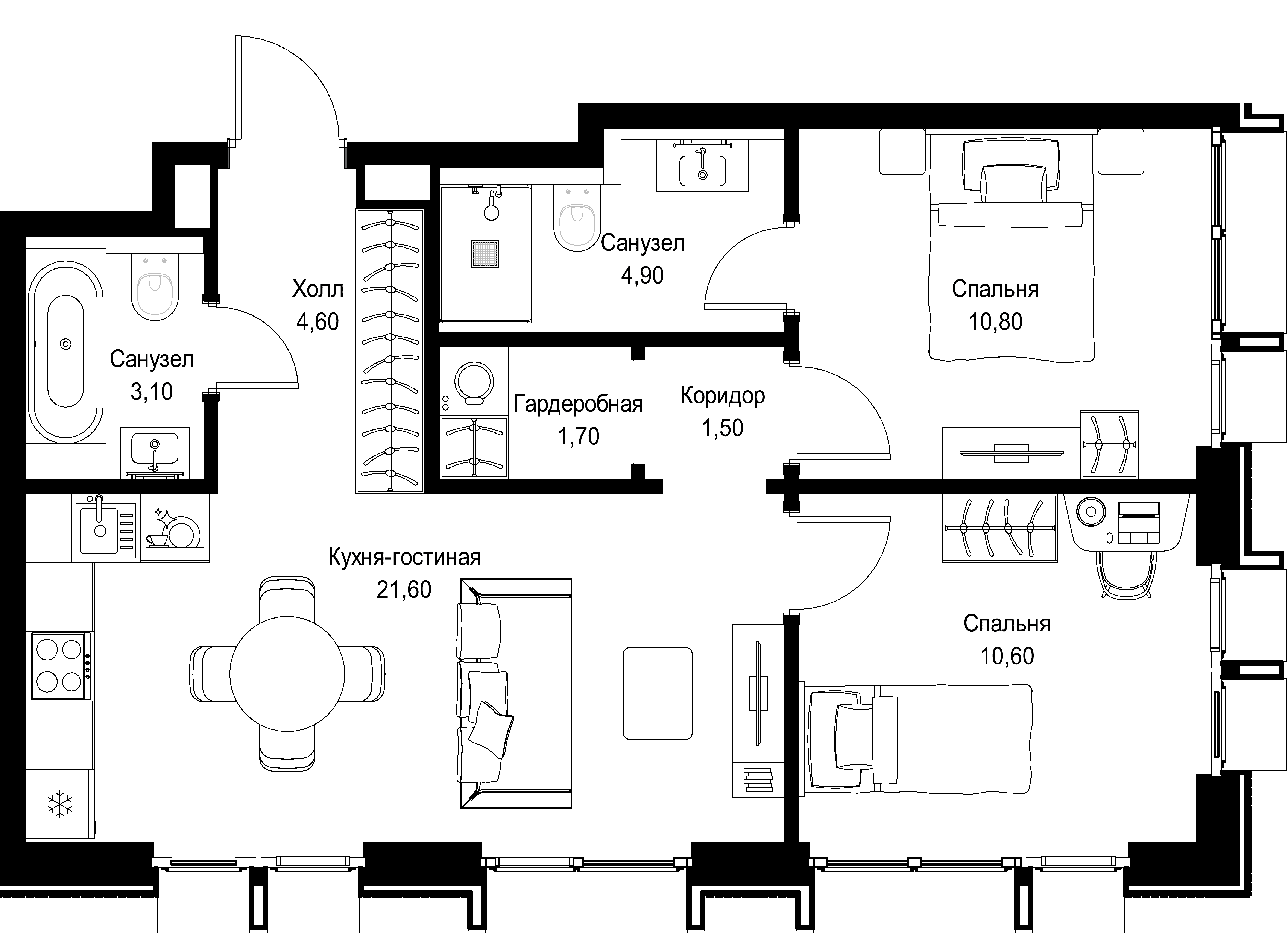 2-комнатная, 58,8 м² — 33 448 968 ₽