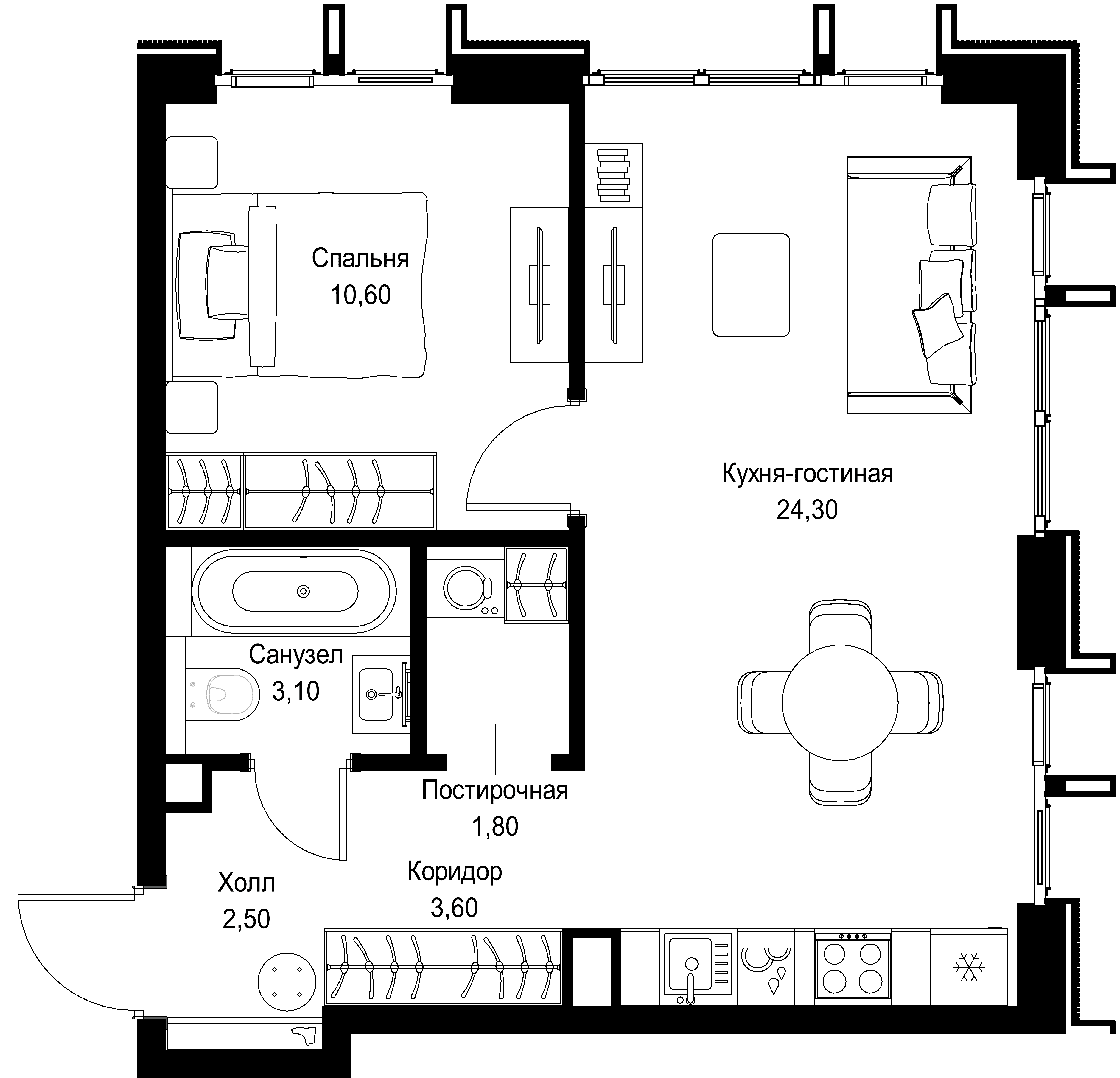 1-комнатная, 45,9 м² — 26 564 166 ₽