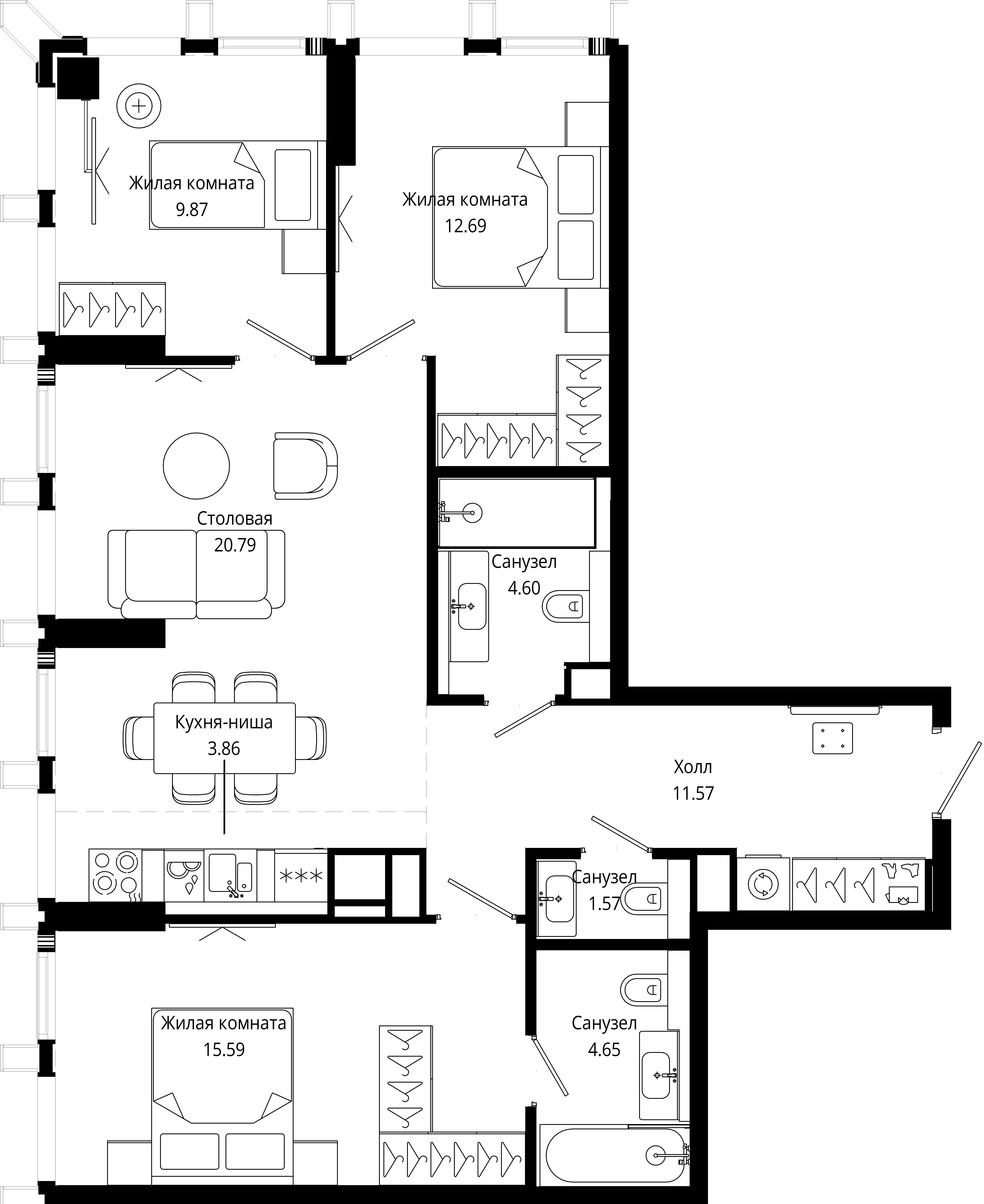 3-комнатная, 85,2 м² — 47 580 195 ₽