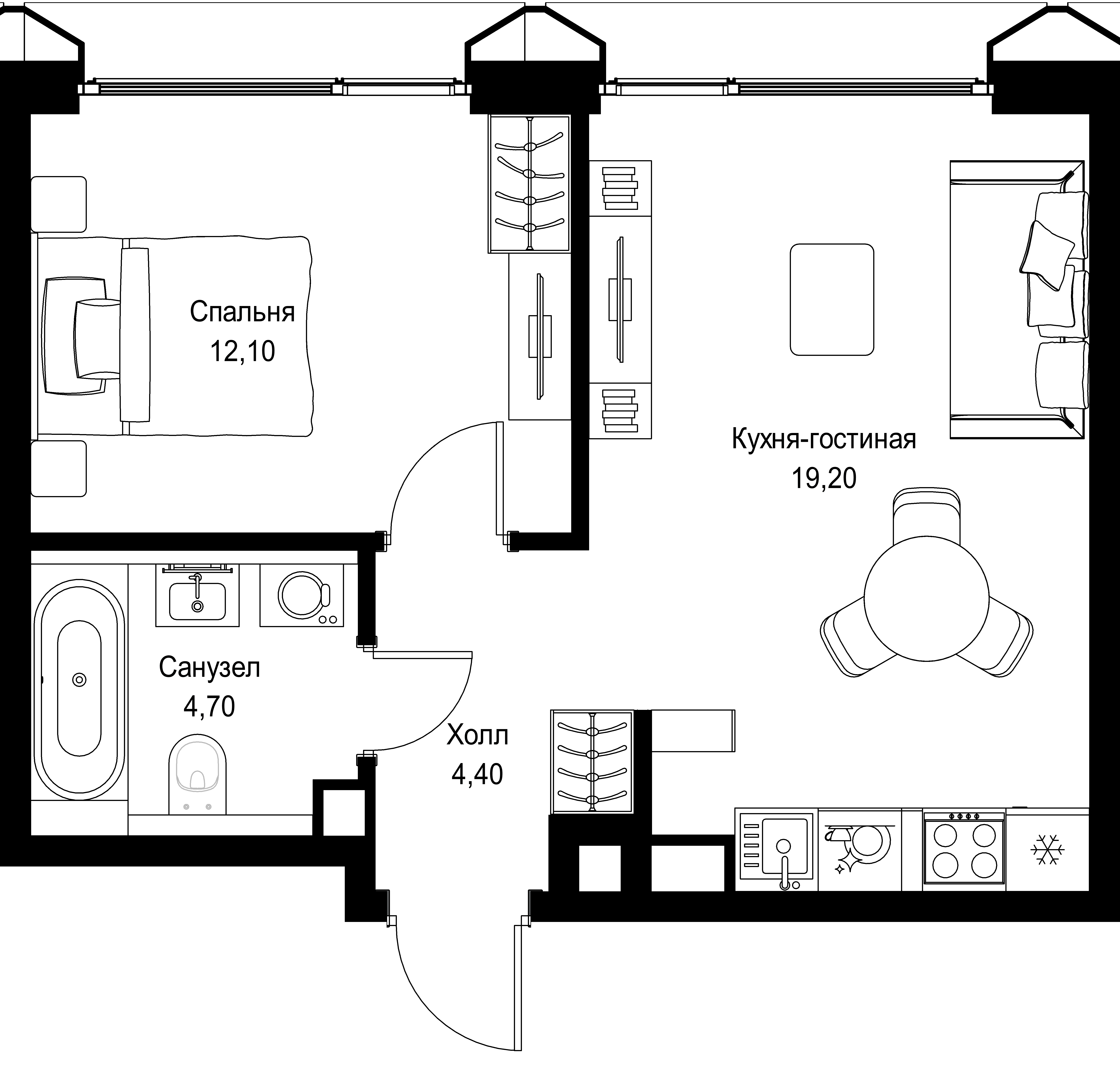 1-комнатная, 40,4 м² — 24 006 690 ₽