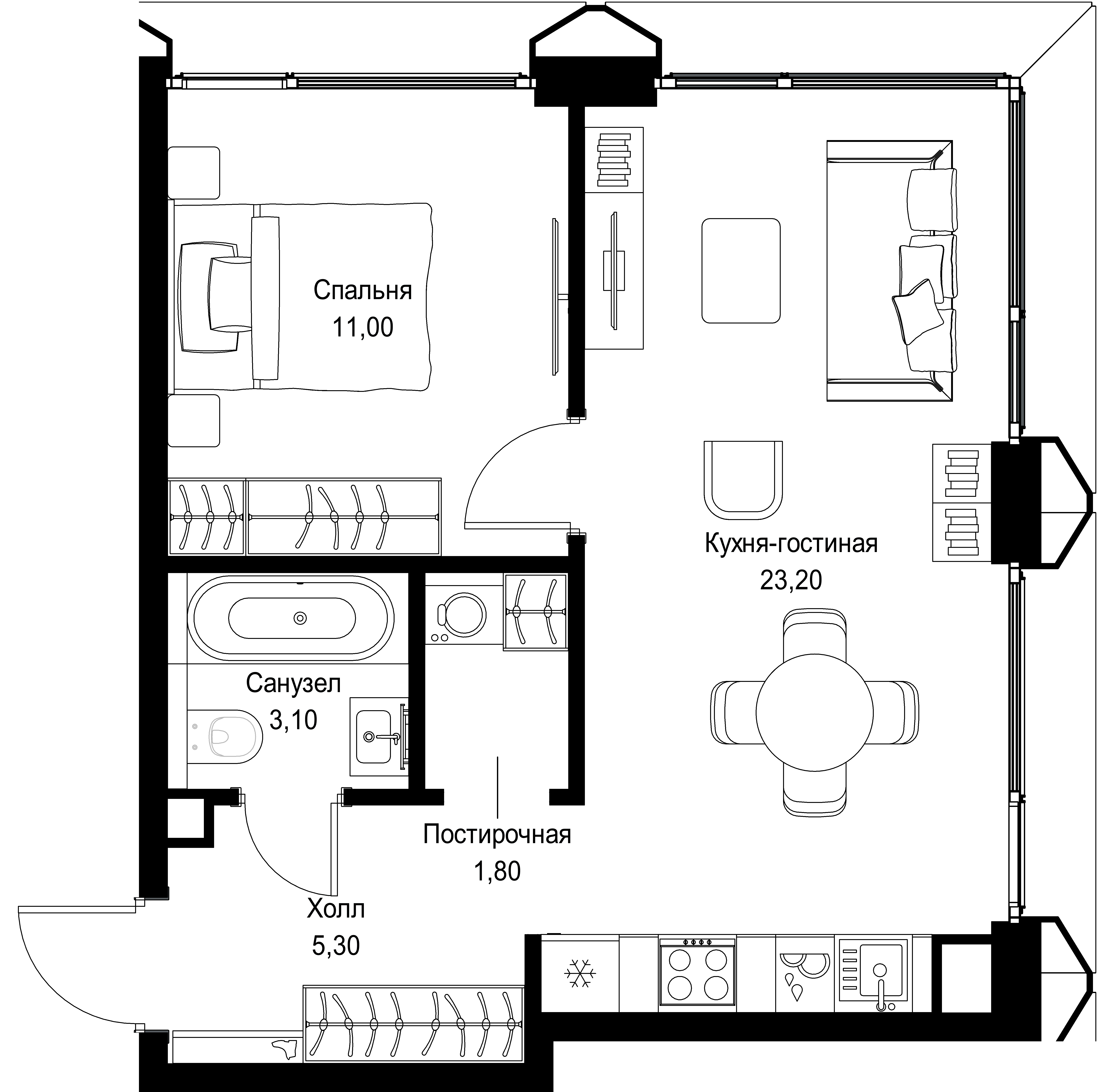 1-комнатная, 44,4 м² — 26 295 012 ₽