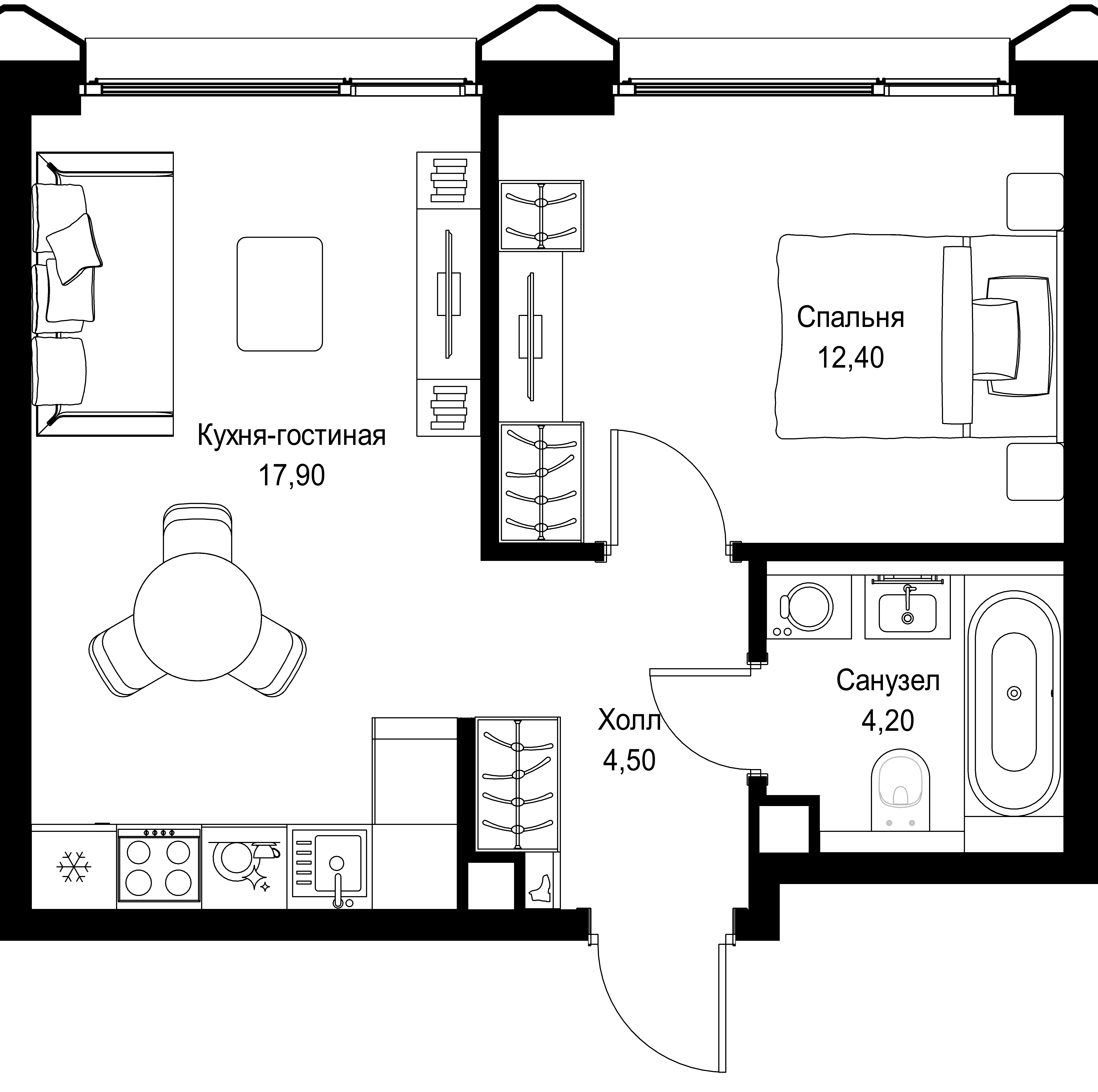 1-комнатная, 39 м² — 23 474 880 ₽