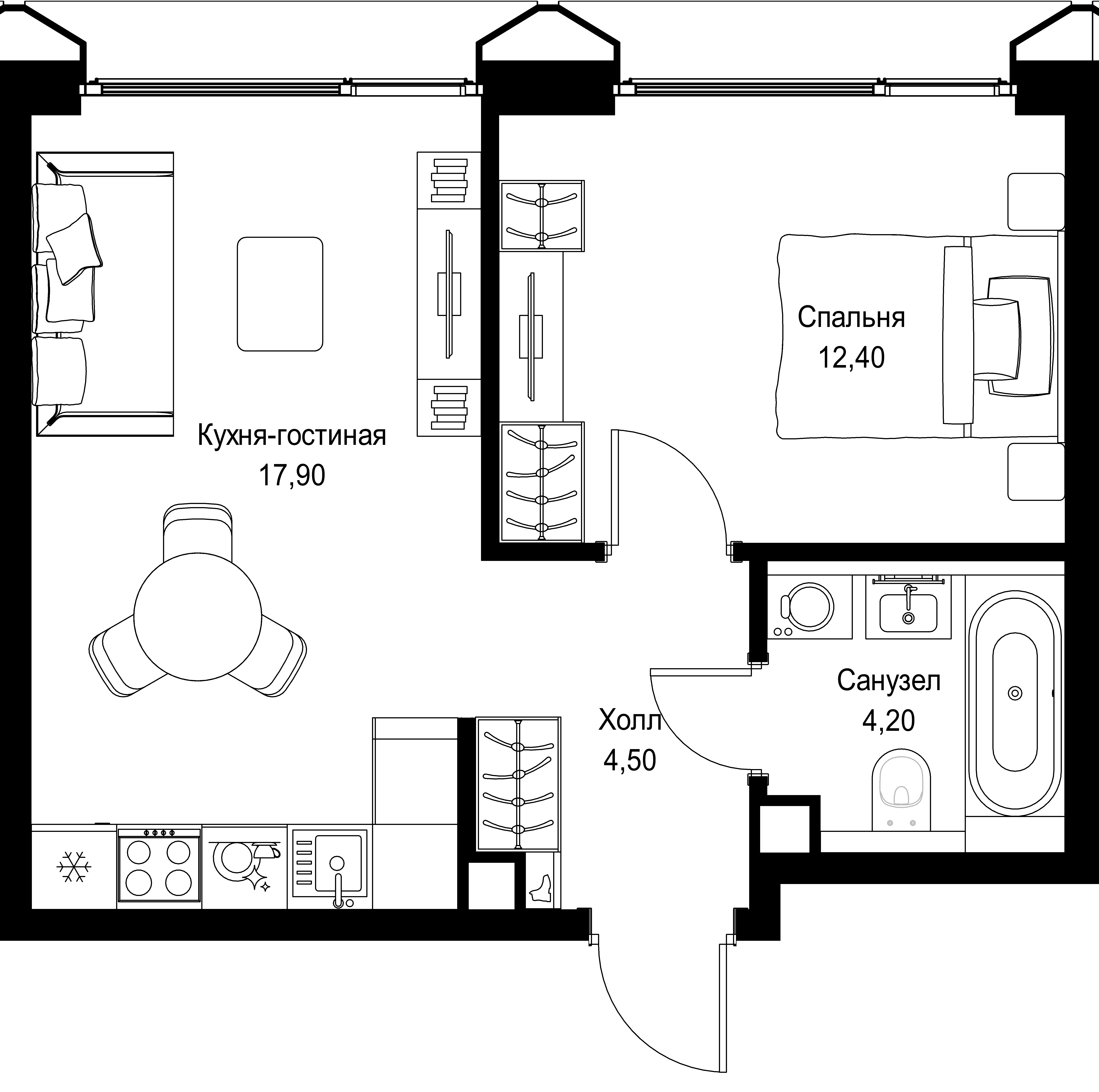 1-комнатная, 39 м² — 23 485 995 ₽