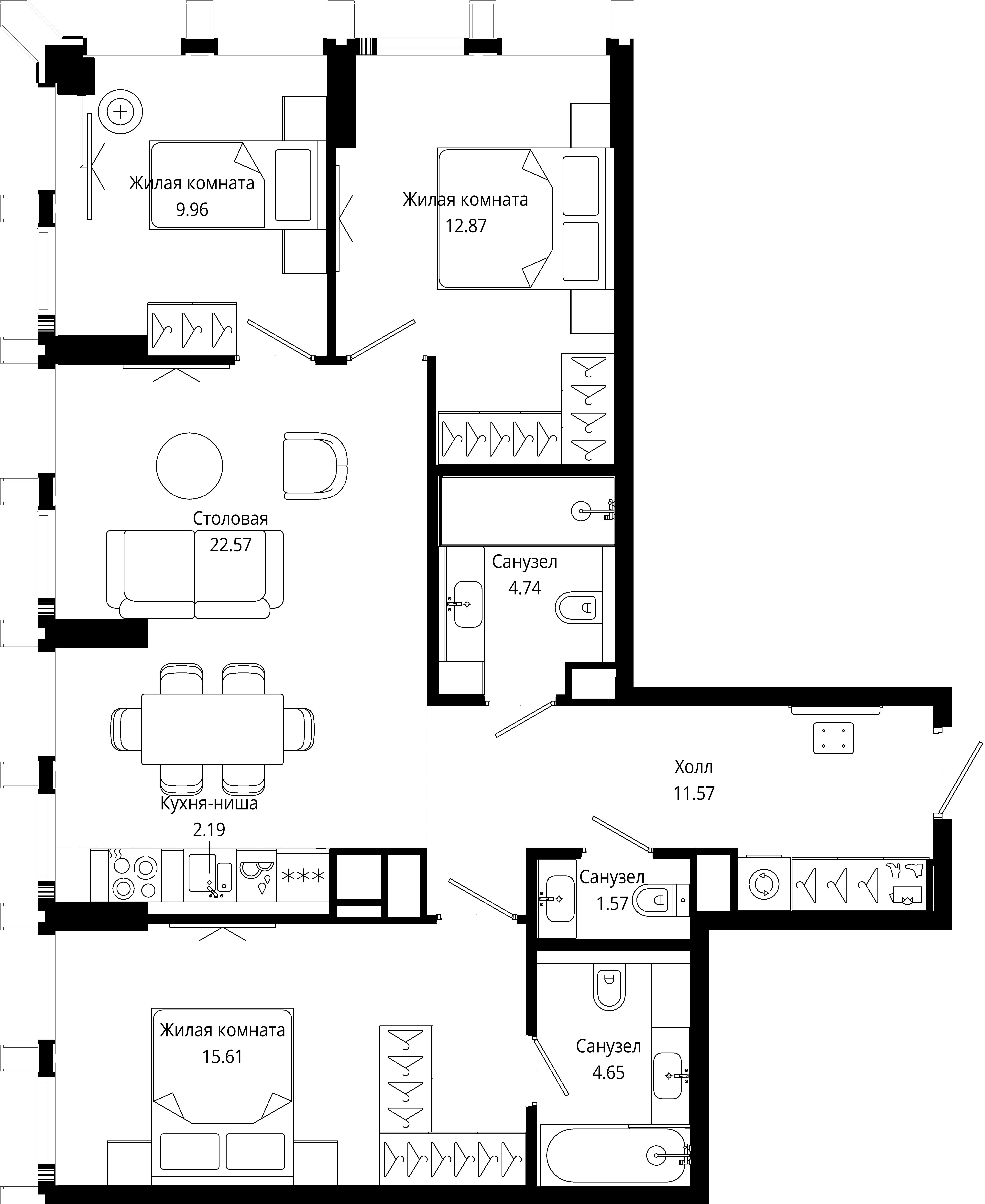 3-комнатная, 86,3 м² — 48 247 050 ₽