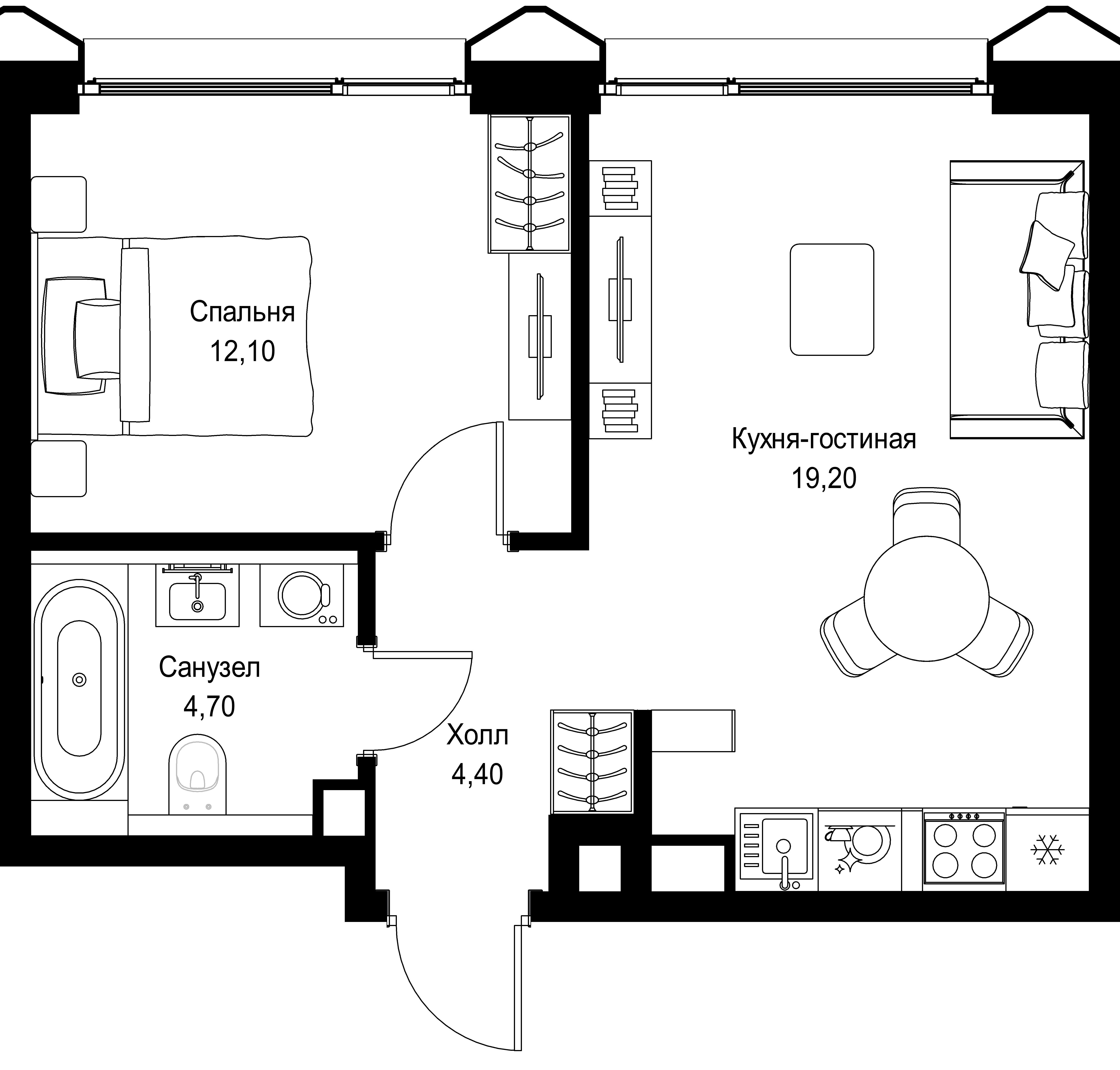 1-комнатная, 40,4 м² — 24 064 260 ₽
