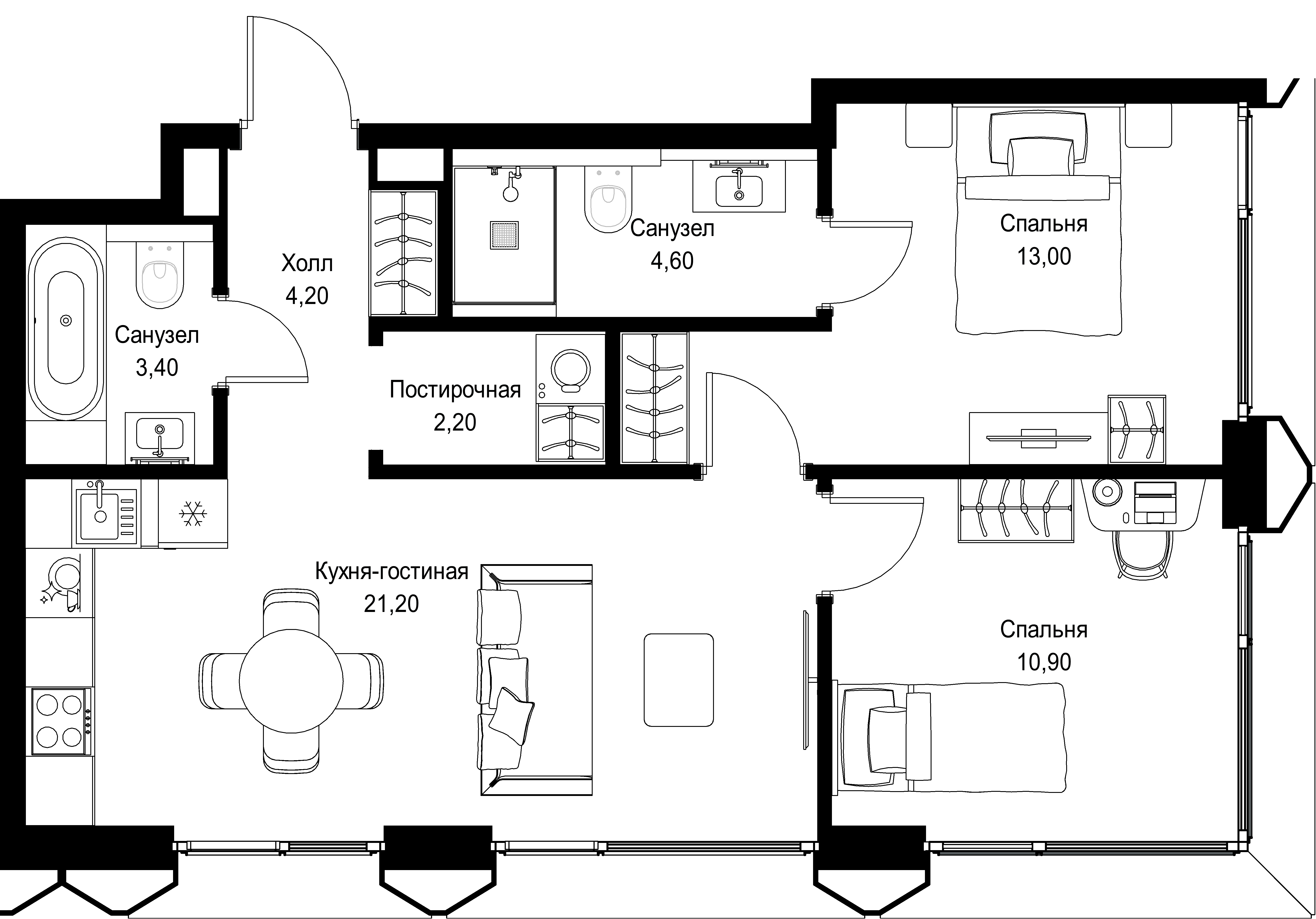 2-комнатная, 59,6 м² — 34 073 916 ₽