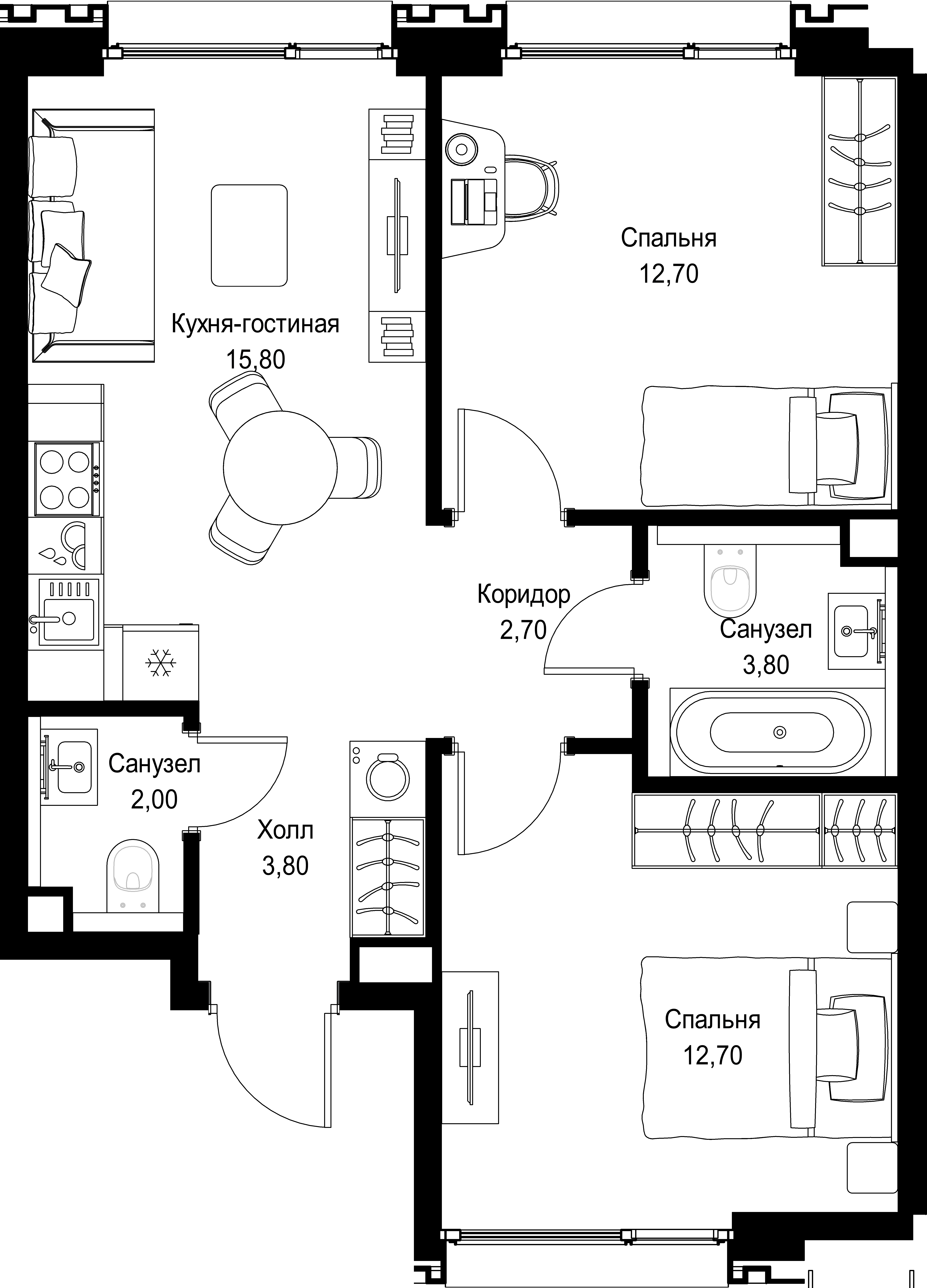 2-комнатная, 53,5 м² — 29 137 972 ₽