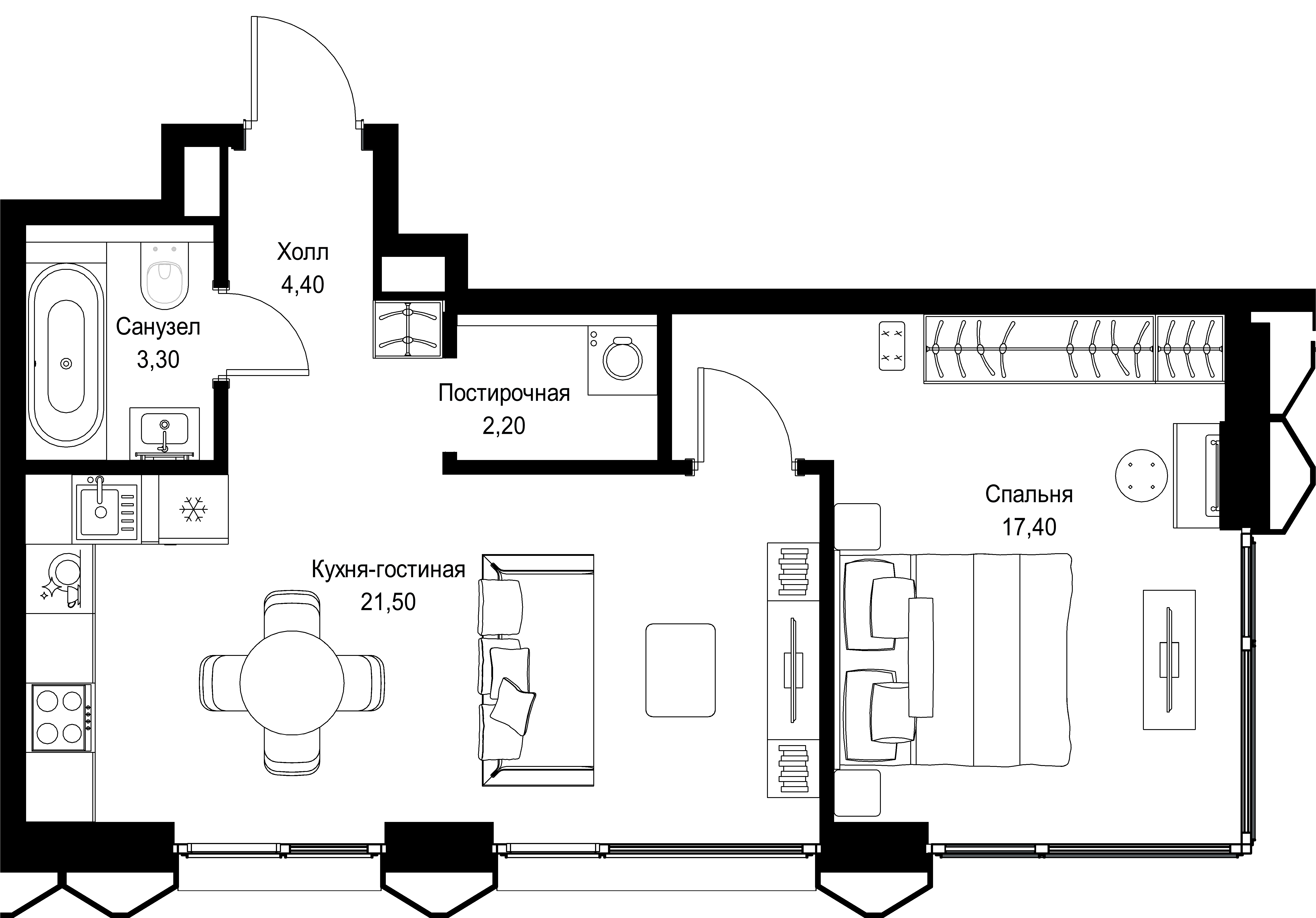 1-комнатная, 48,8 м² — 26 758 992 ₽