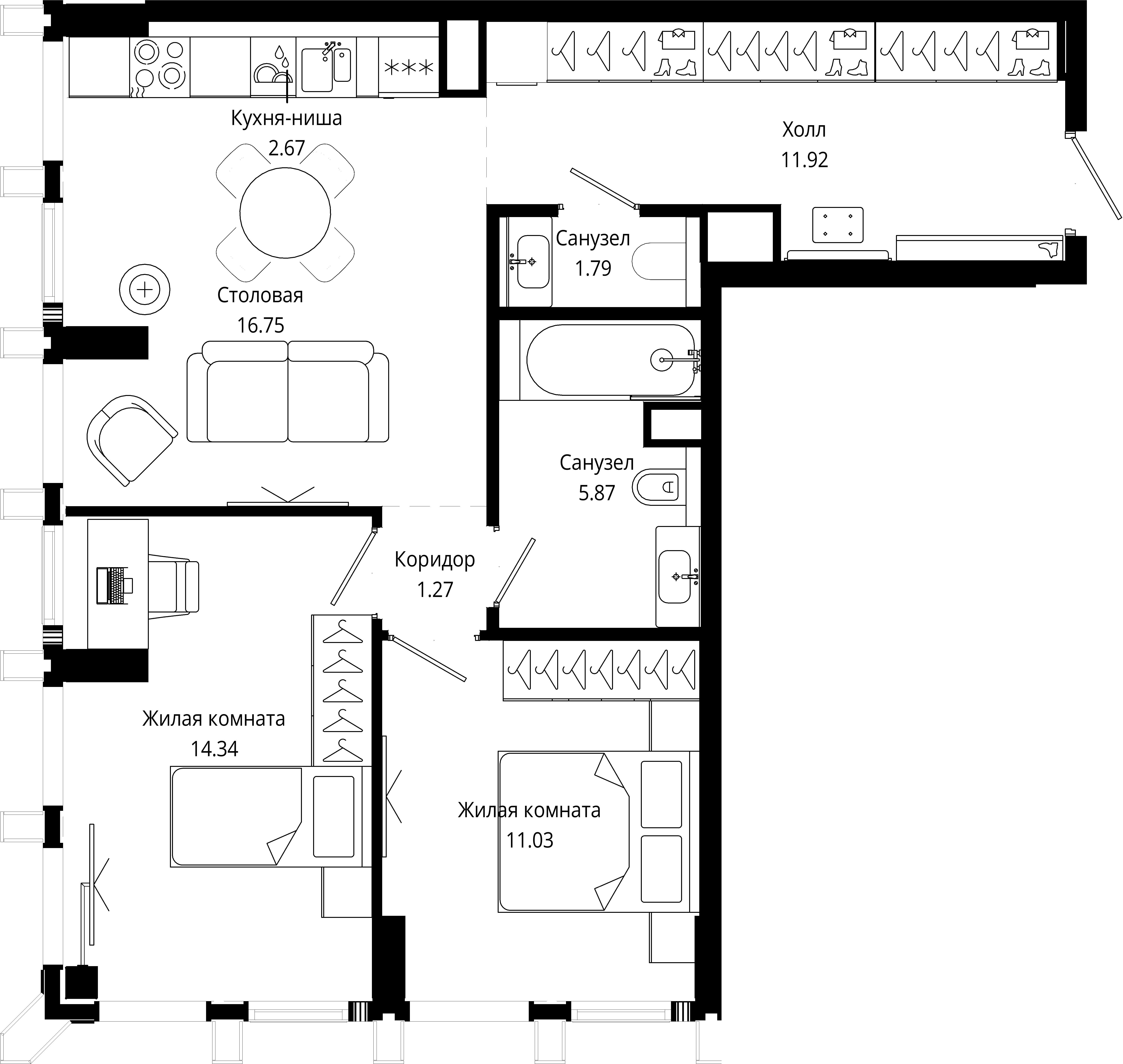 2-комнатная, 65,8 м² — 37 931 199 ₽