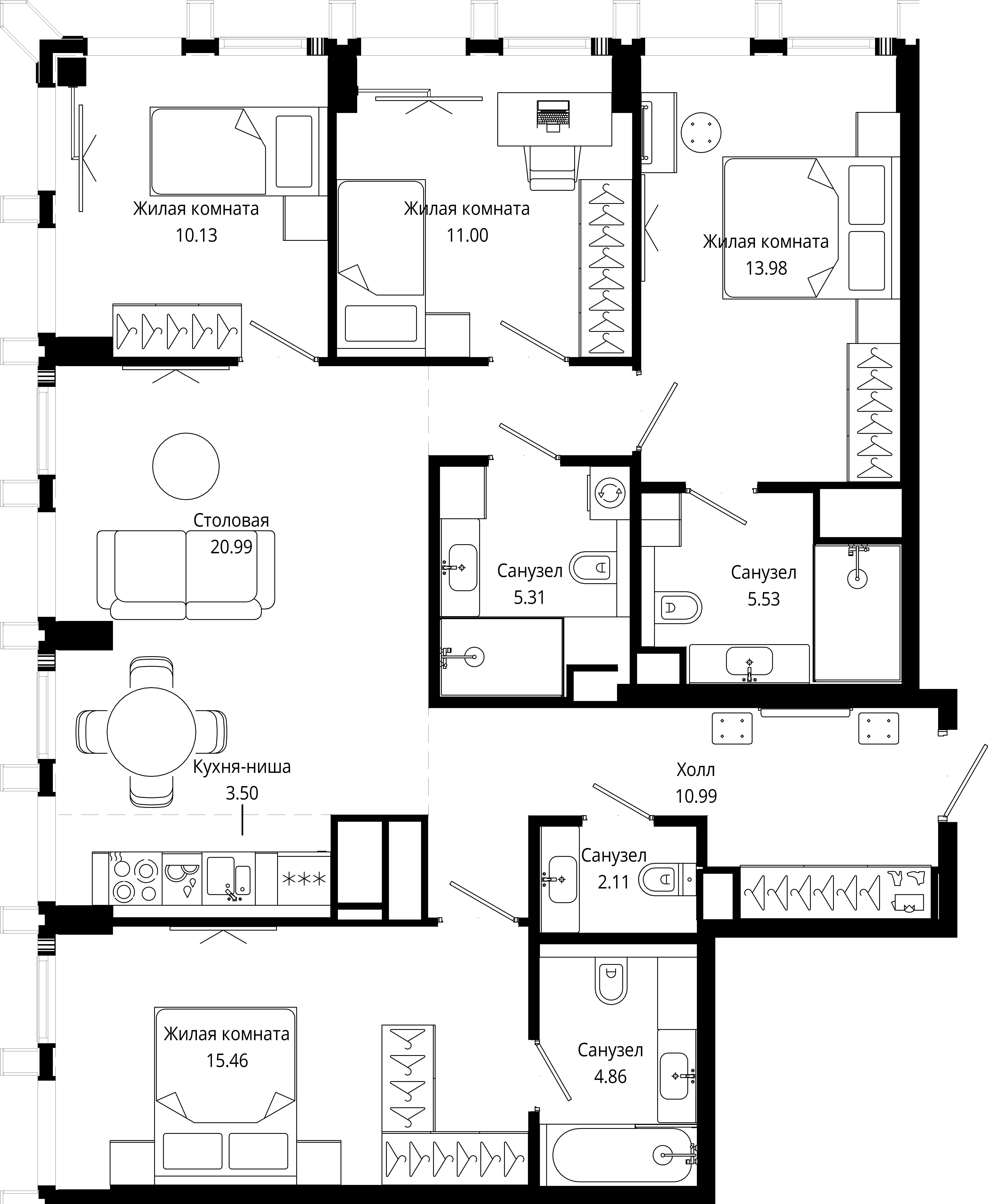 4-комнатная, 106,1 м² — 59 602 629 ₽