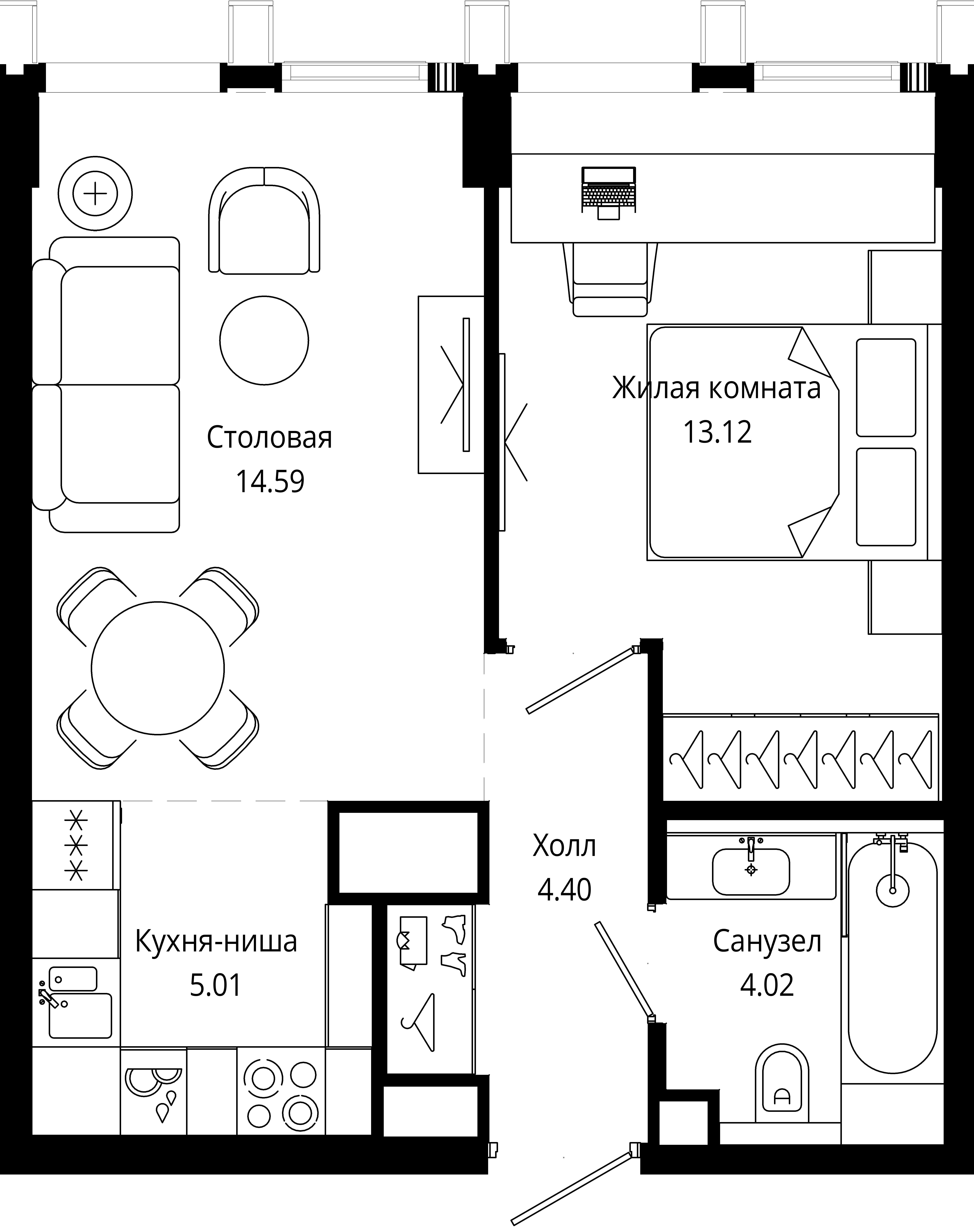 1-комнатная, 41,3 м² — 27 124 311 ₽