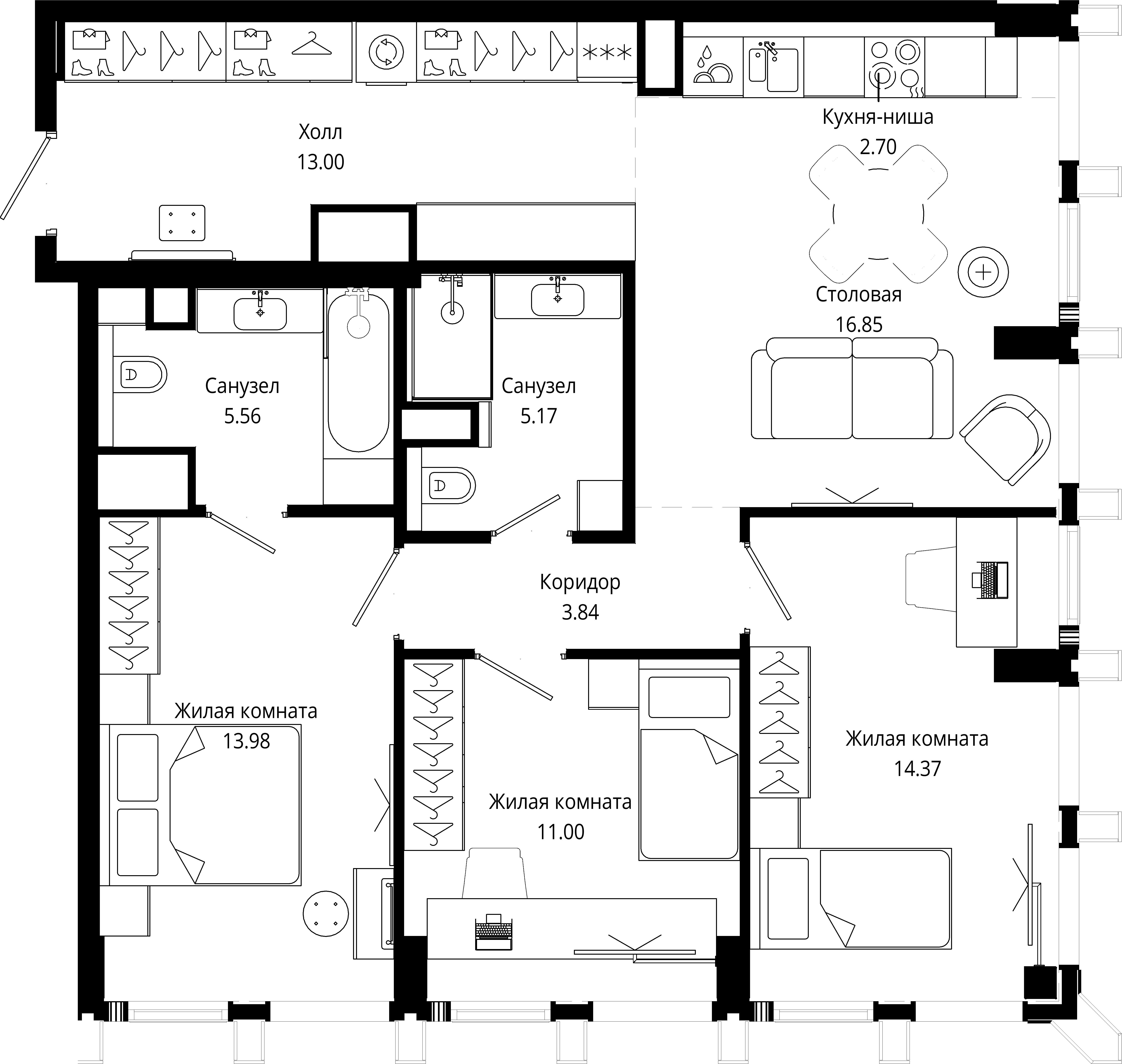 3-комнатная, 86,5 м² — 51 218 553 ₽