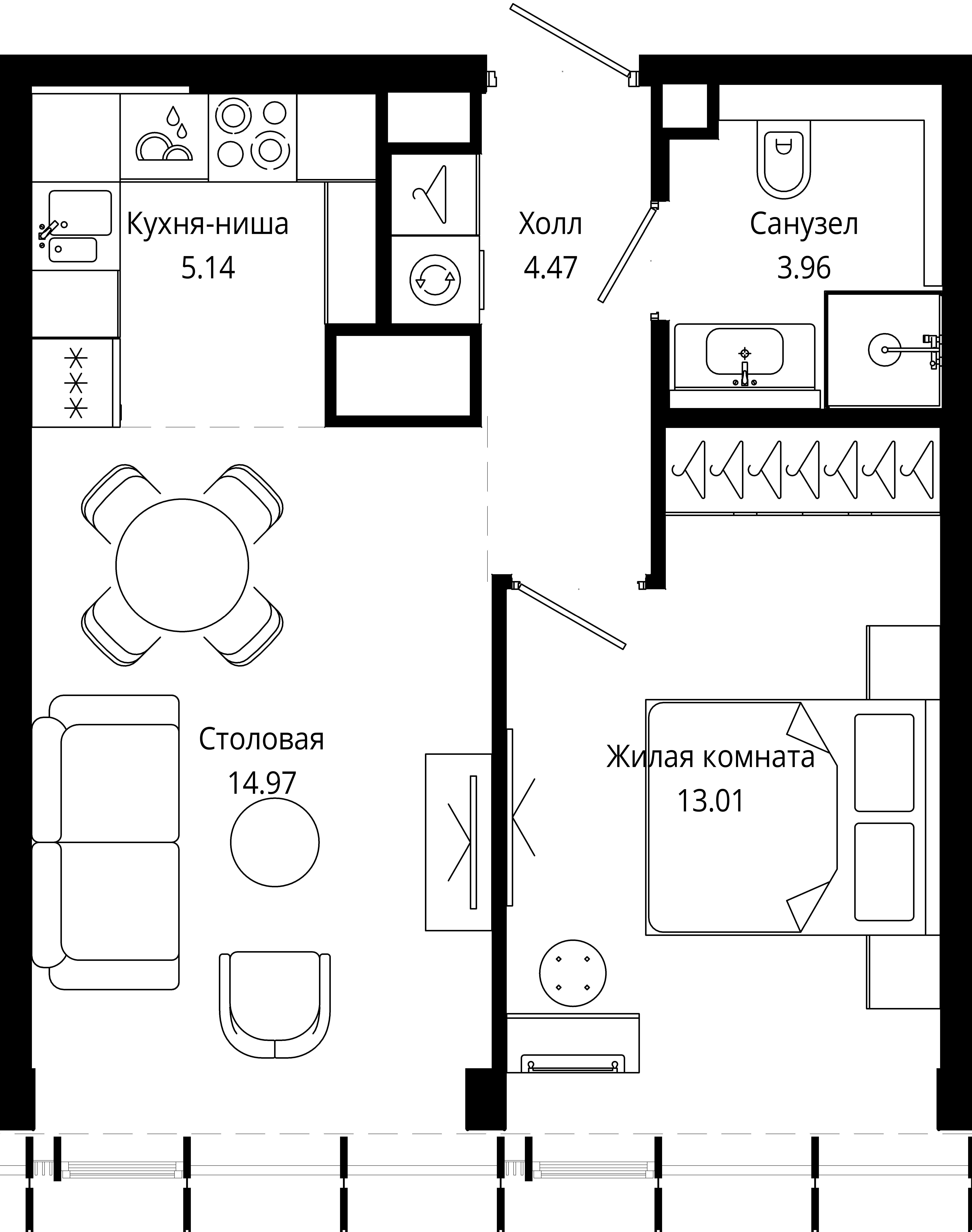 1-комнатная, 41,6 м² — 27 644 115 ₽