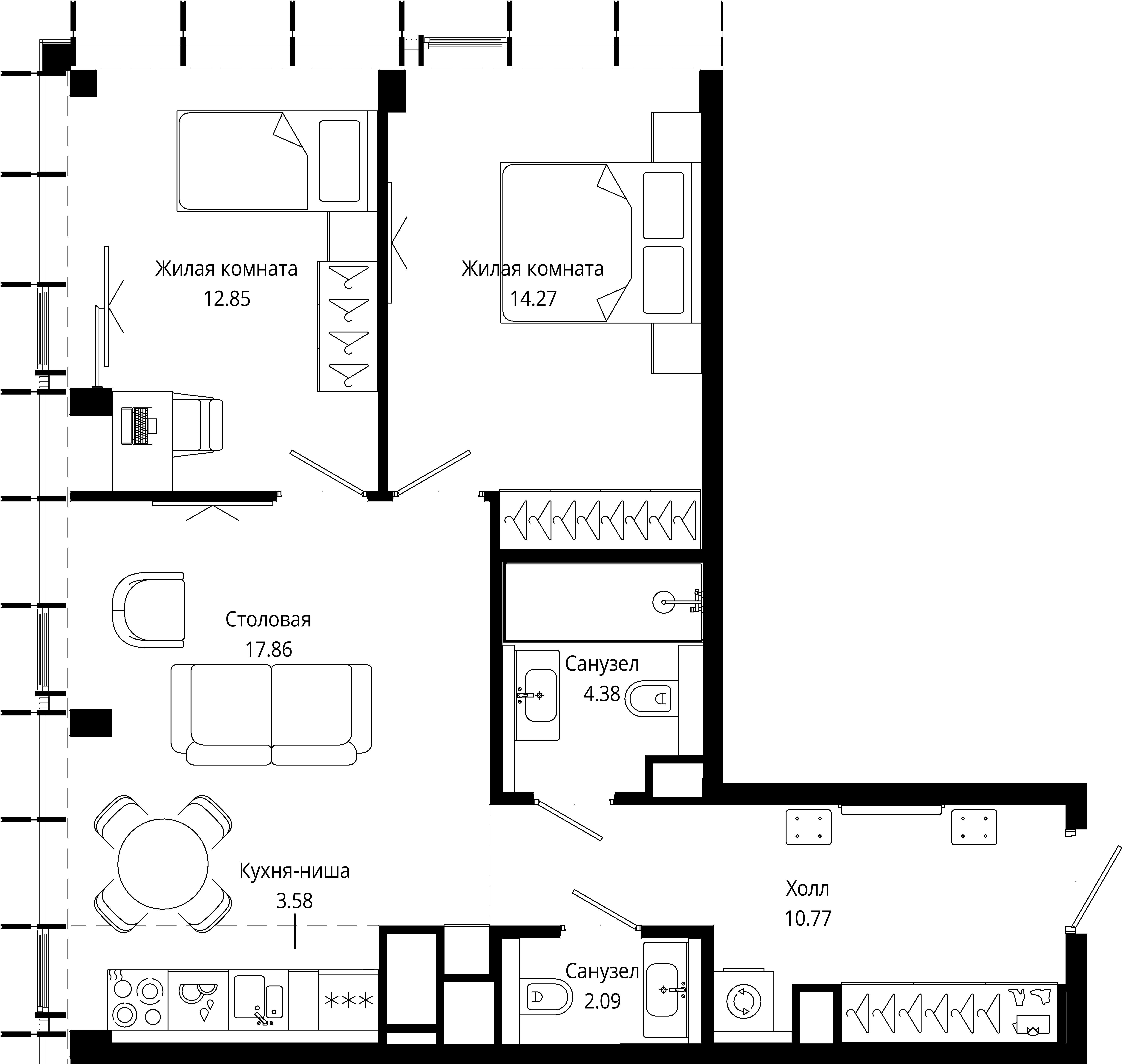 2-комнатная, 66 м² — 37 751 076 ₽
