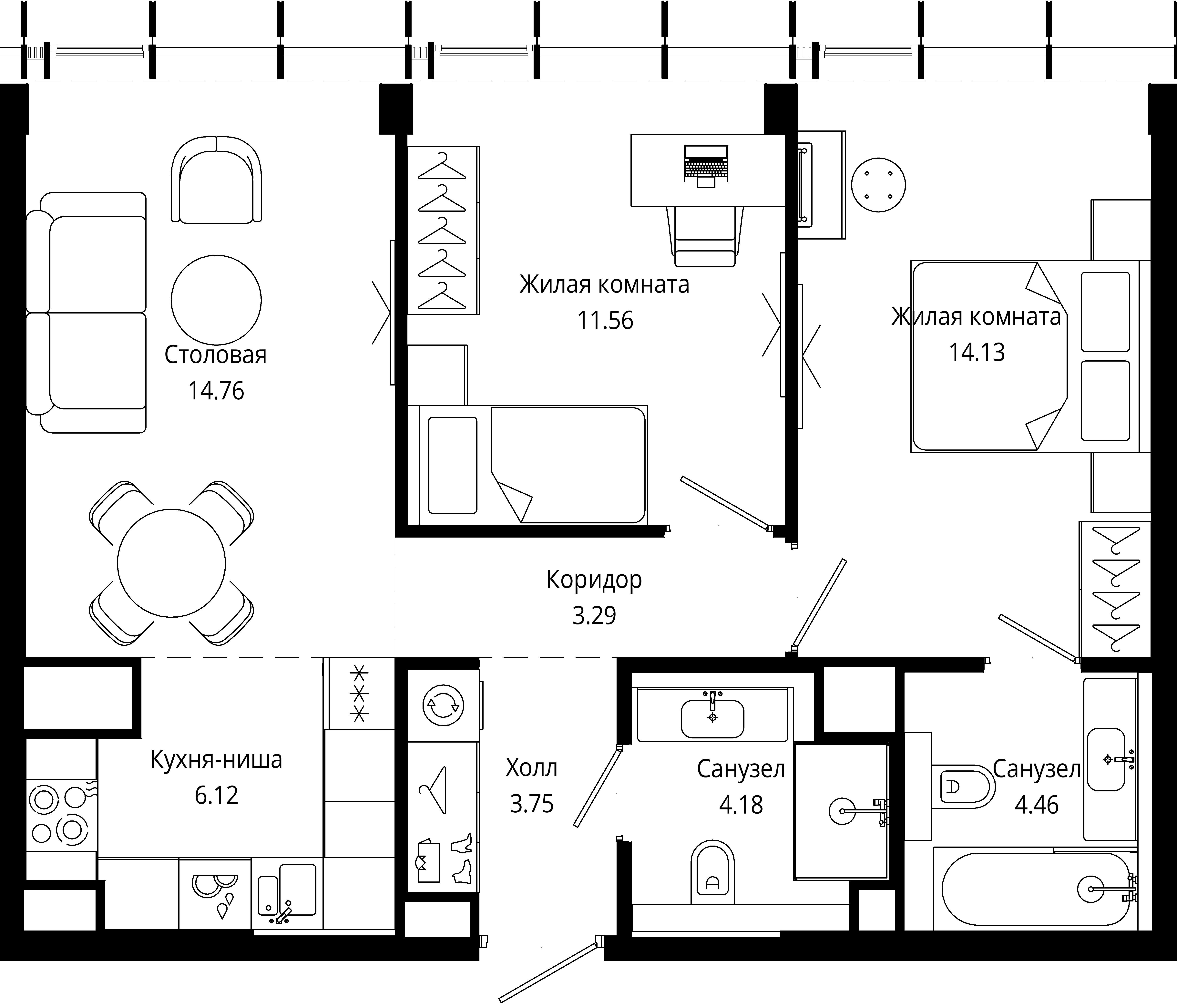 2-комнатная, 62,3 м² — 36 920 599 ₽