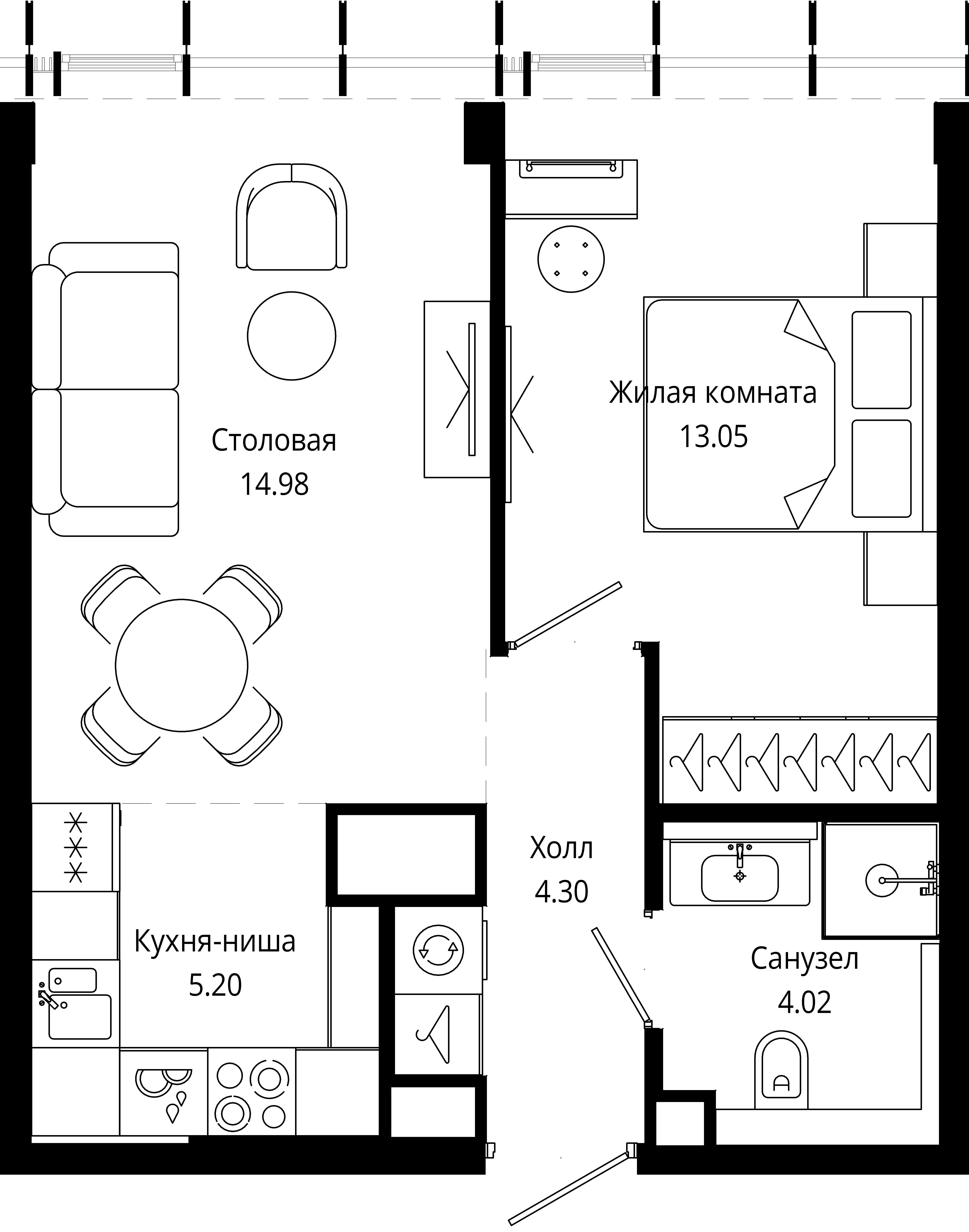 1-комнатная, 41,5 м² — 26 567 636 ₽