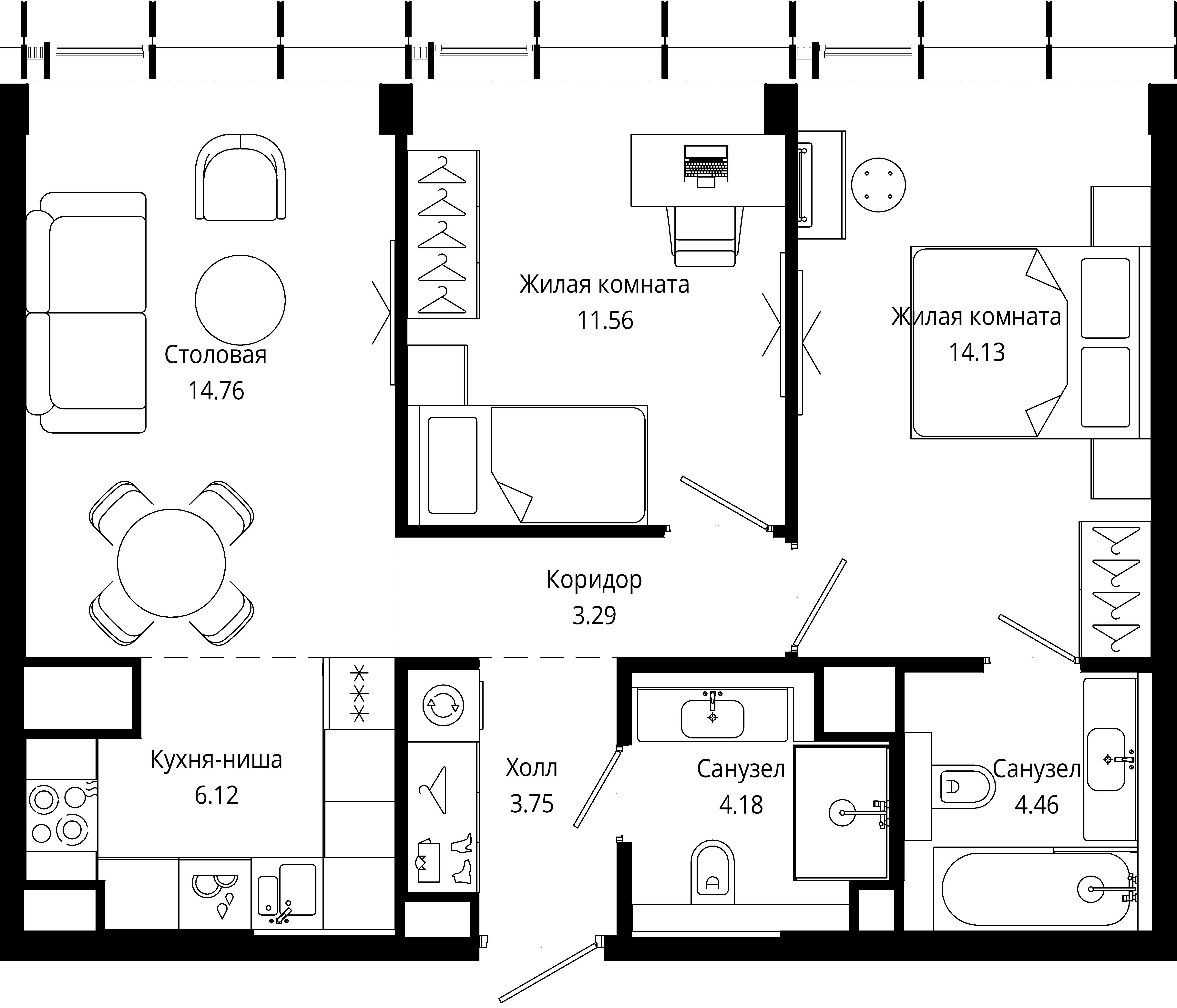 2-комнатная, 62,3 м² — 37 113 480 ₽