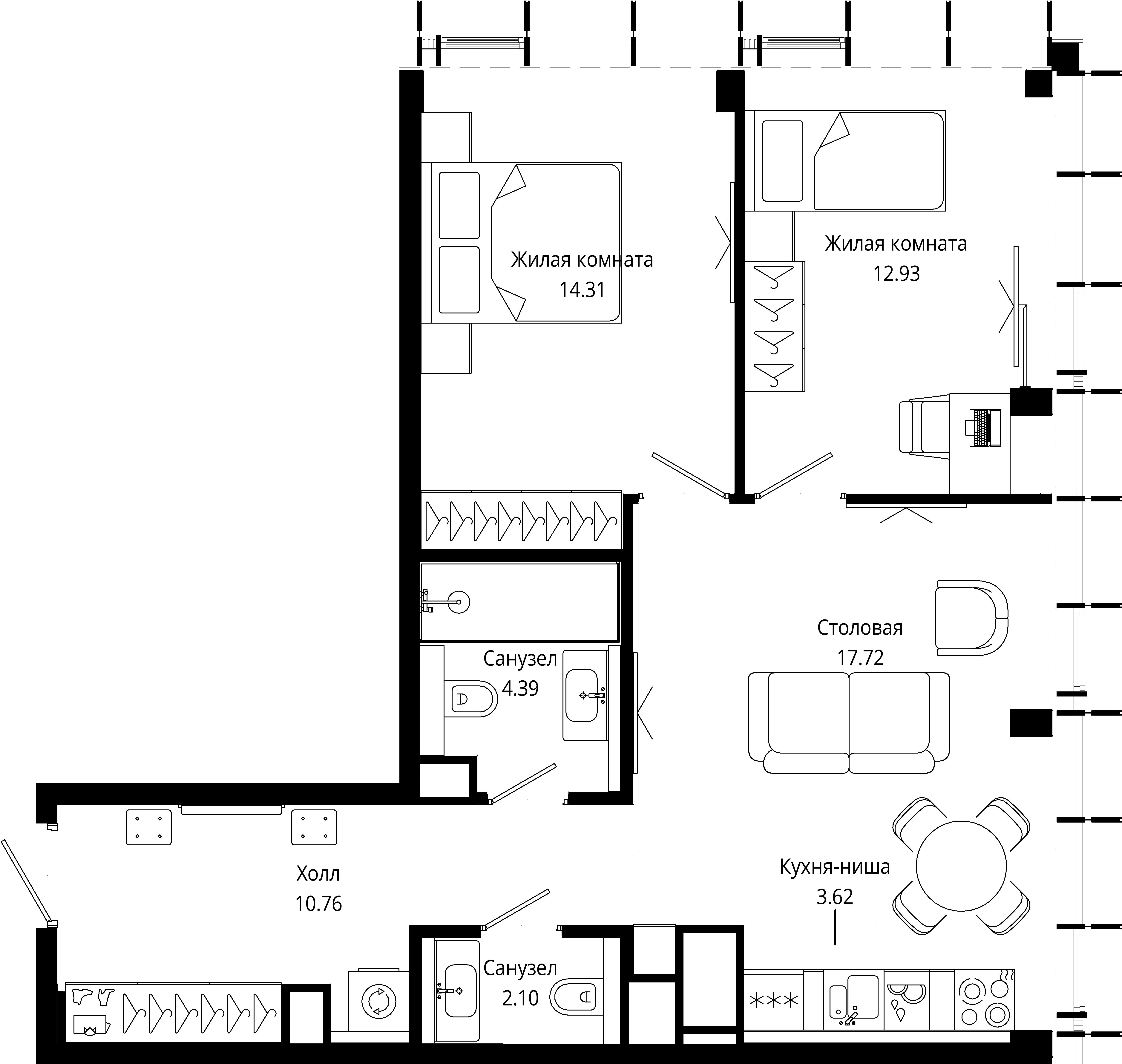 2-комнатная, 65,8 м² — 41 207 381 ₽