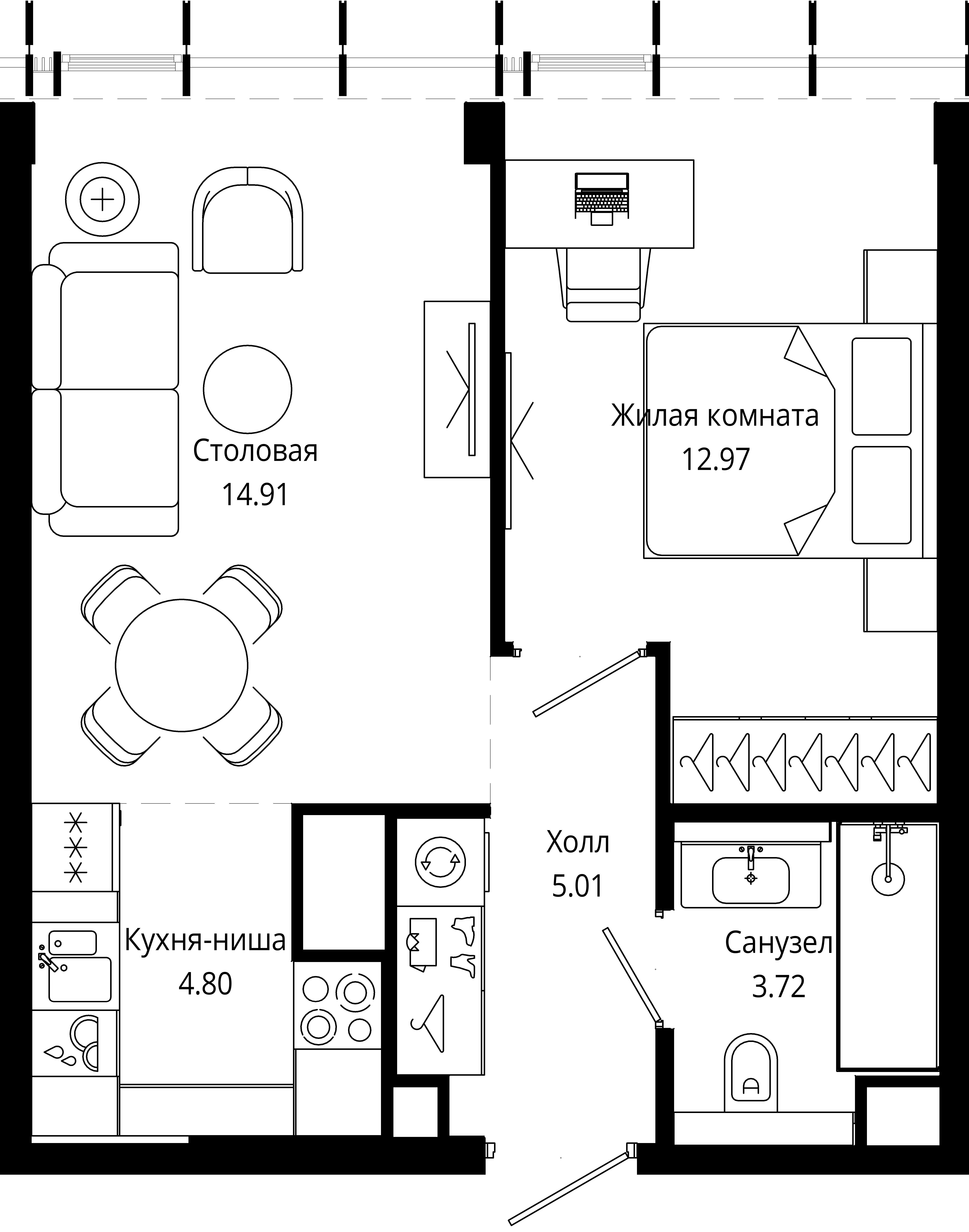 1-комнатная, 41,4 м² — 26 613 990 ₽