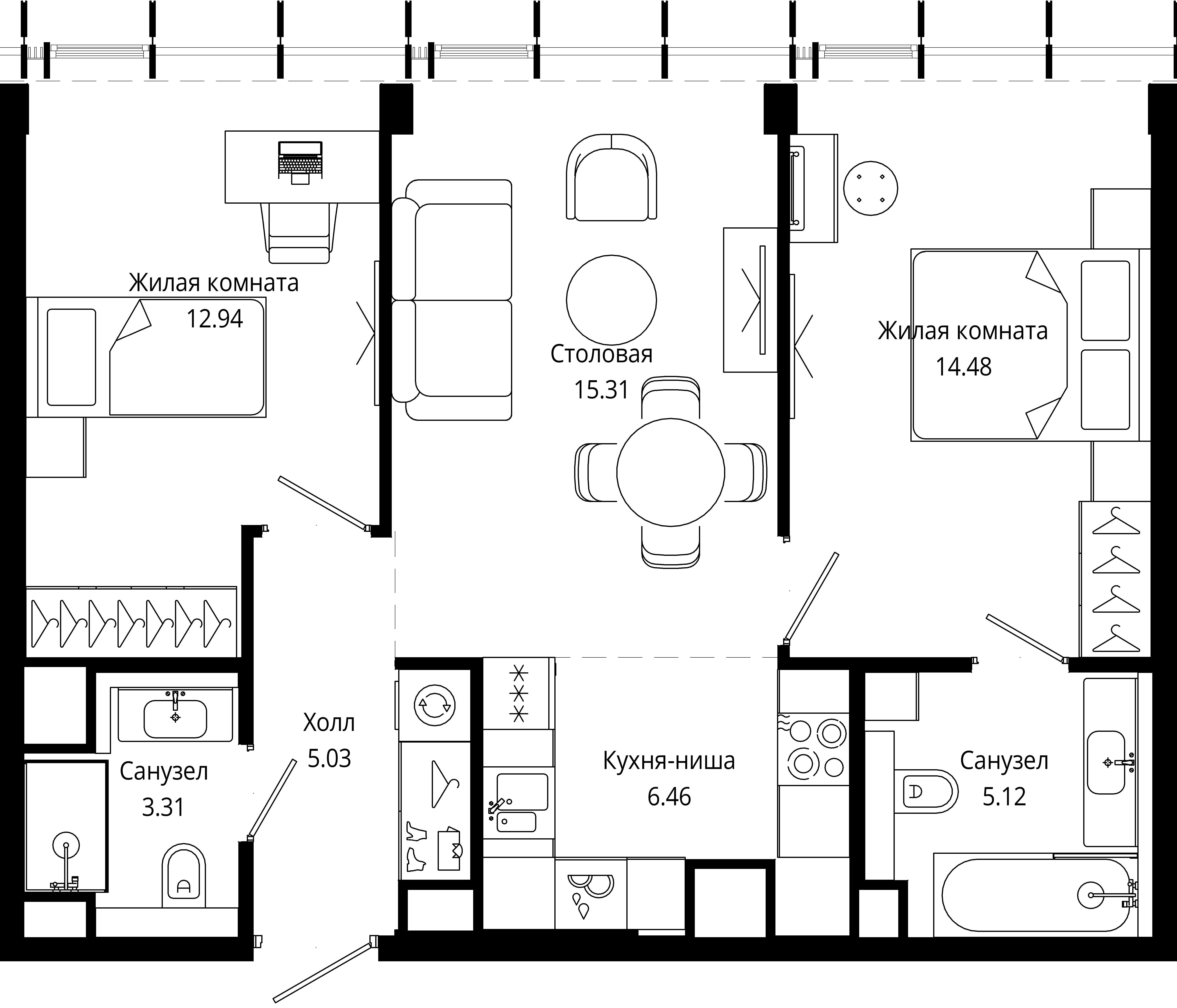 2-комнатная, 62,6 м² — 37 389 102 ₽