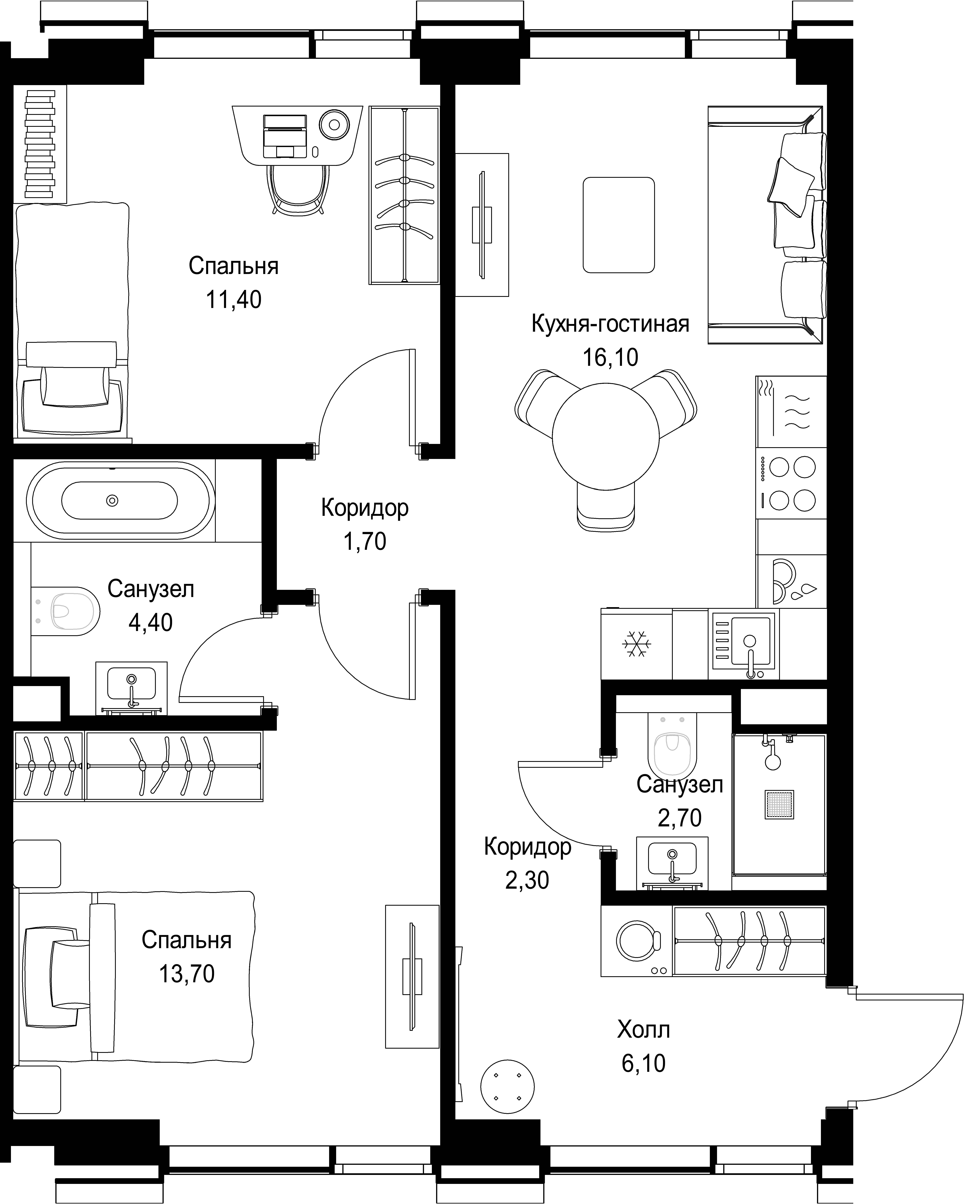 2-комнатная, 58,4 м² — 32 439 156 ₽