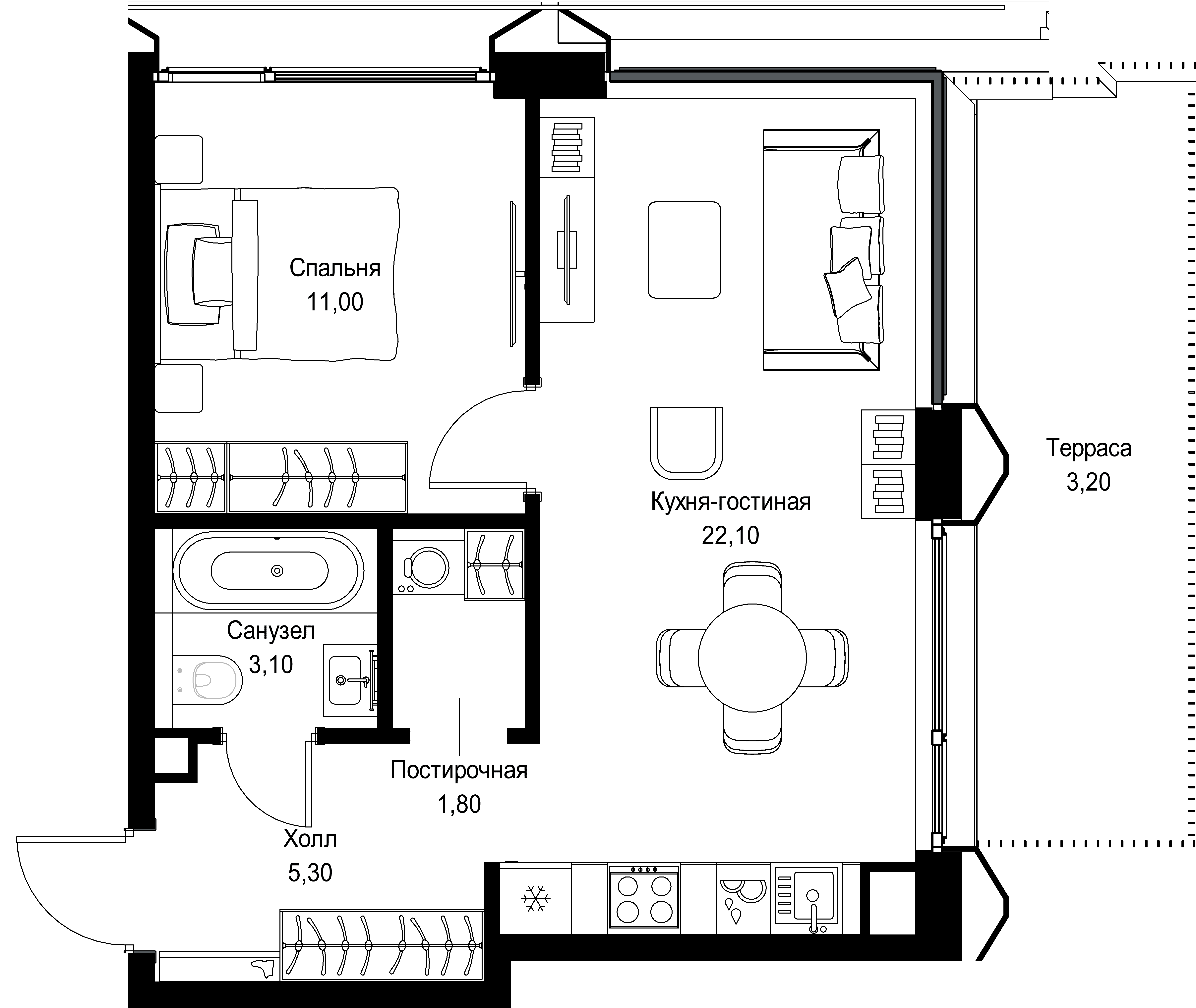 1-комнатная, 46,5 м² — 29 579 580 ₽