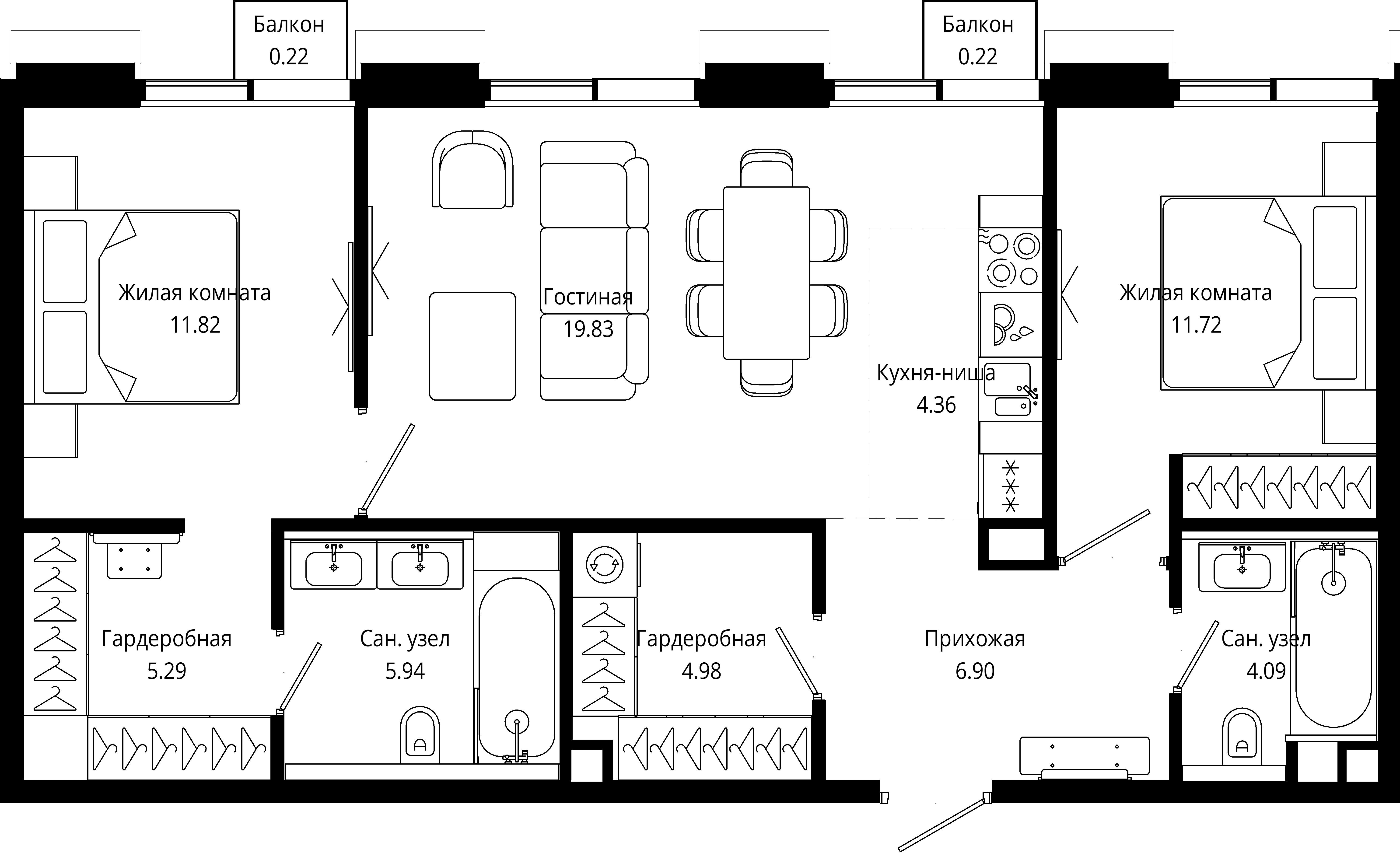 2-комнатная, 75,1 м² — 45 102 131 ₽
