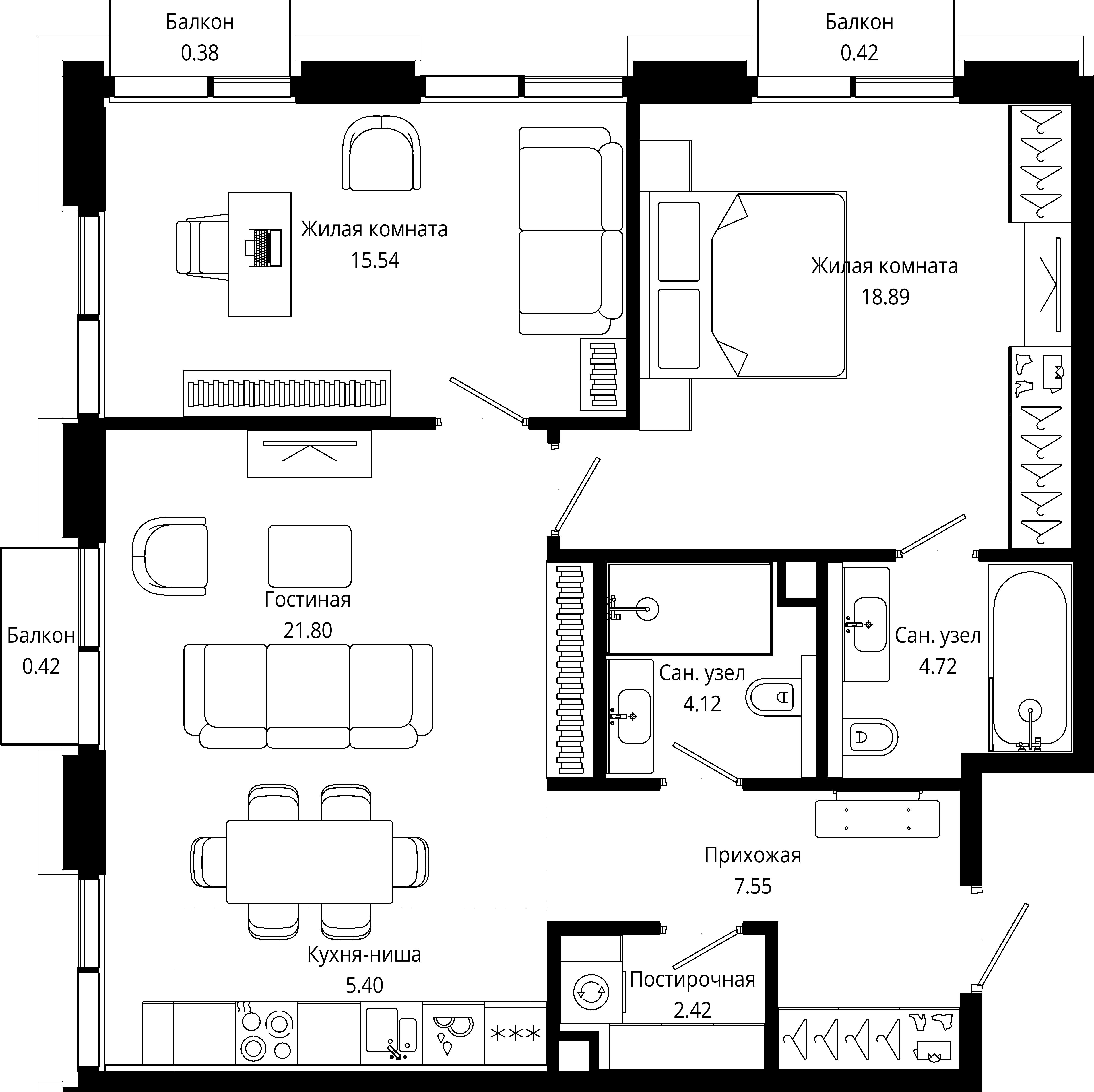 2-комнатная, 80,3 м² — 49 775 962 ₽