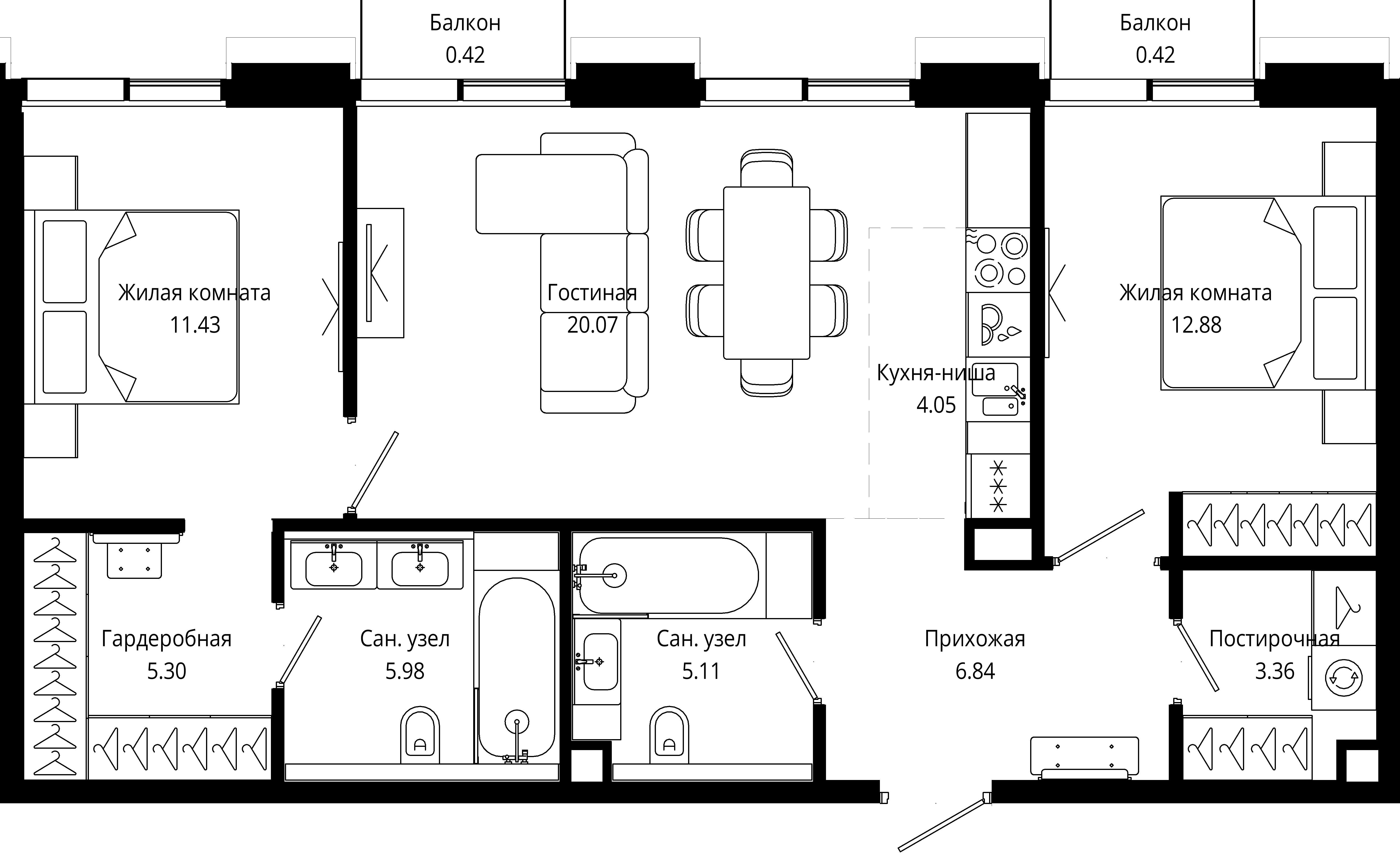2-комнатная, 75,1 м² — 45 925 377 ₽