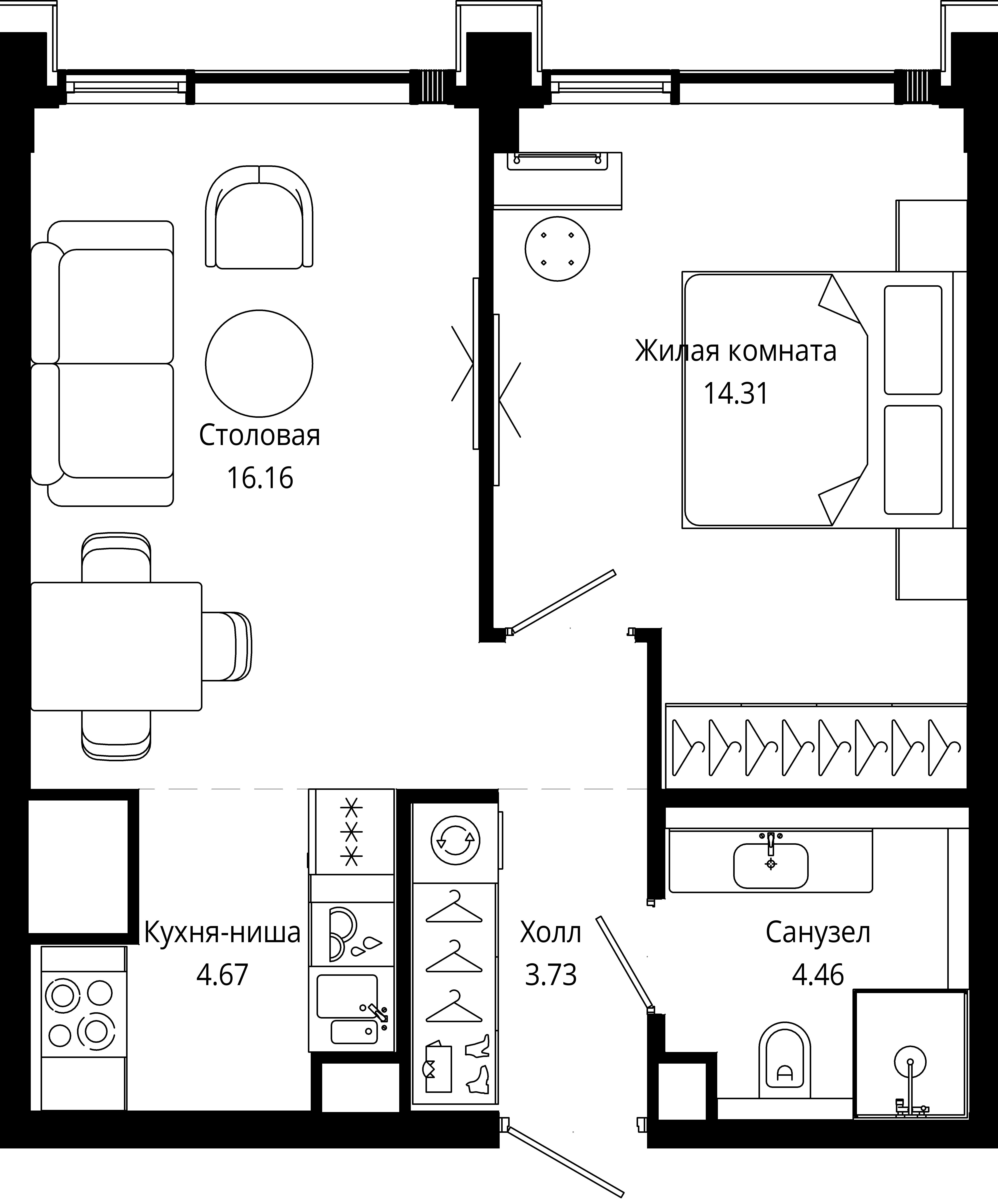 1-комнатная, 43,8 м² — 29 071 067 ₽