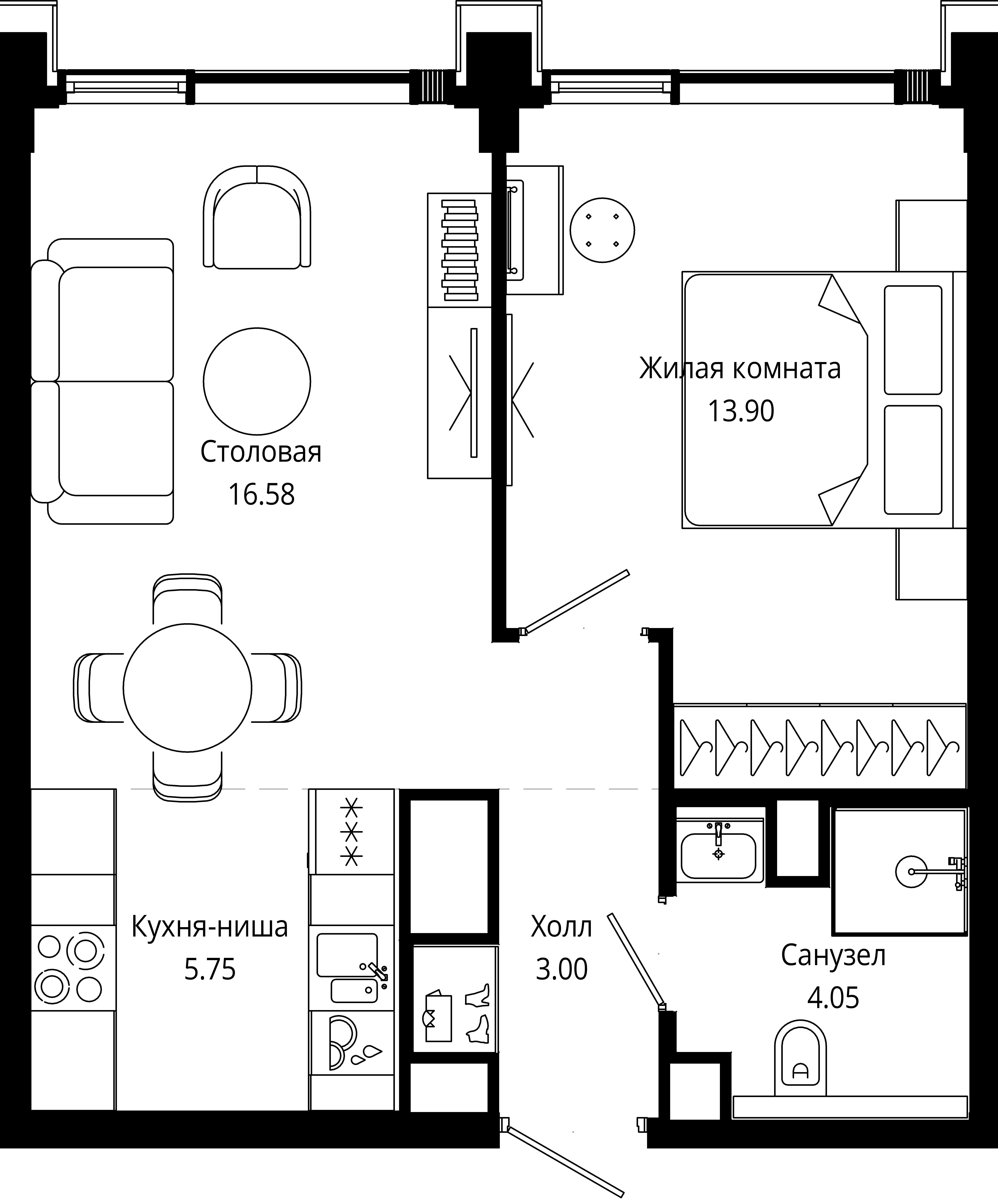 1-комнатная, 43,8 м² — 29 273 029 ₽