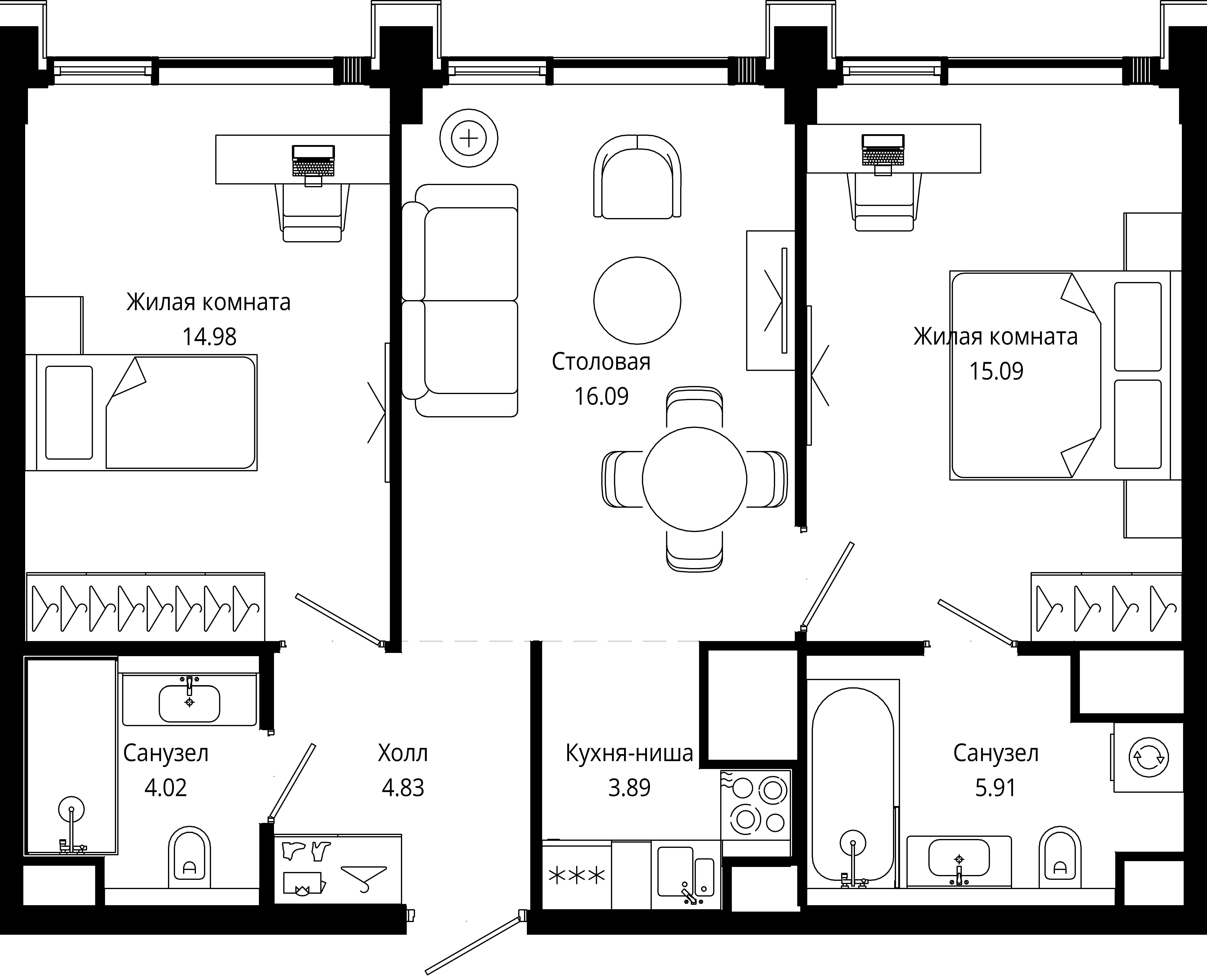 2-комнатная, 65,8 м² — 40 135 170 ₽
