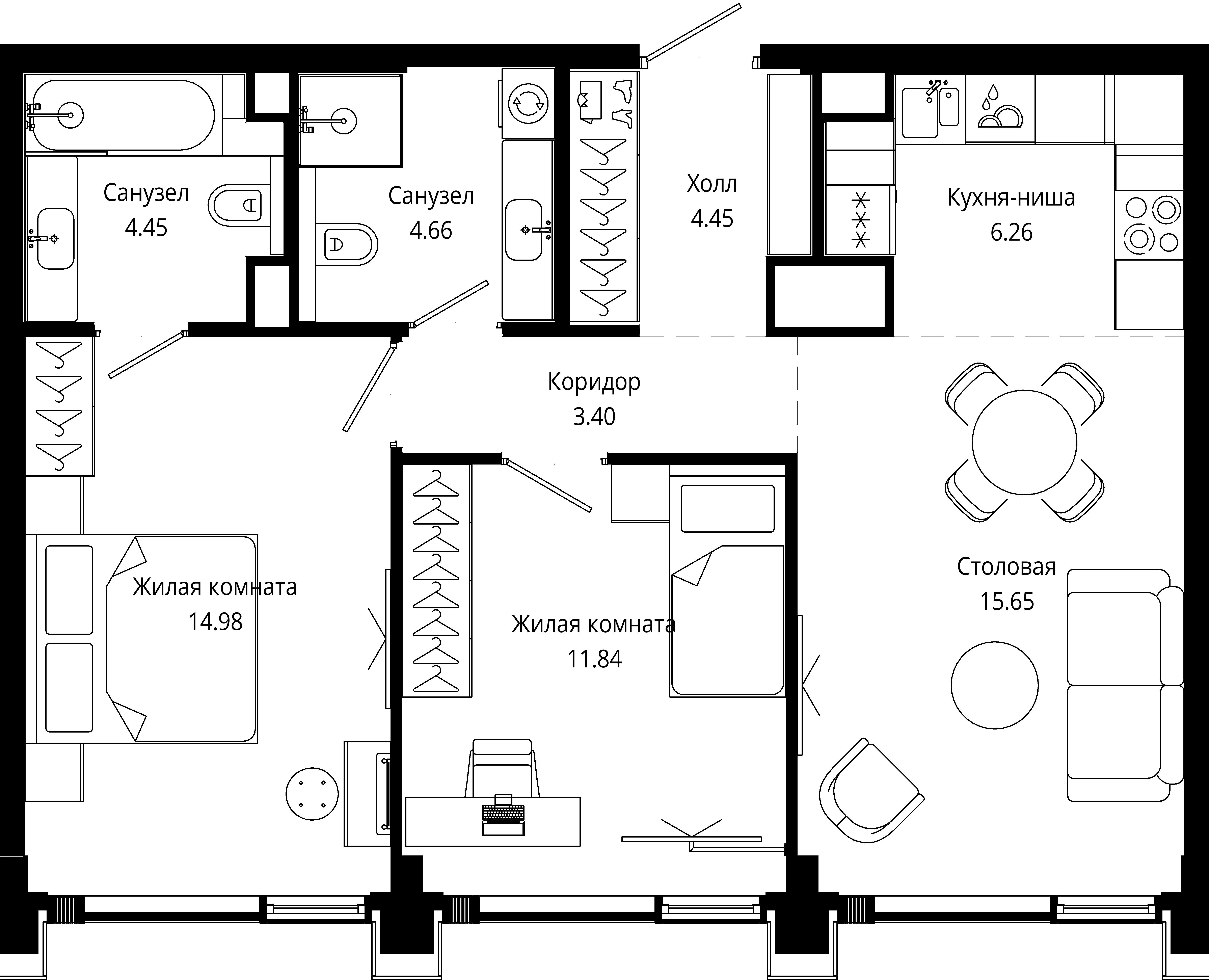 2-комнатная, 65,69 м² — 40 142 370 ₽