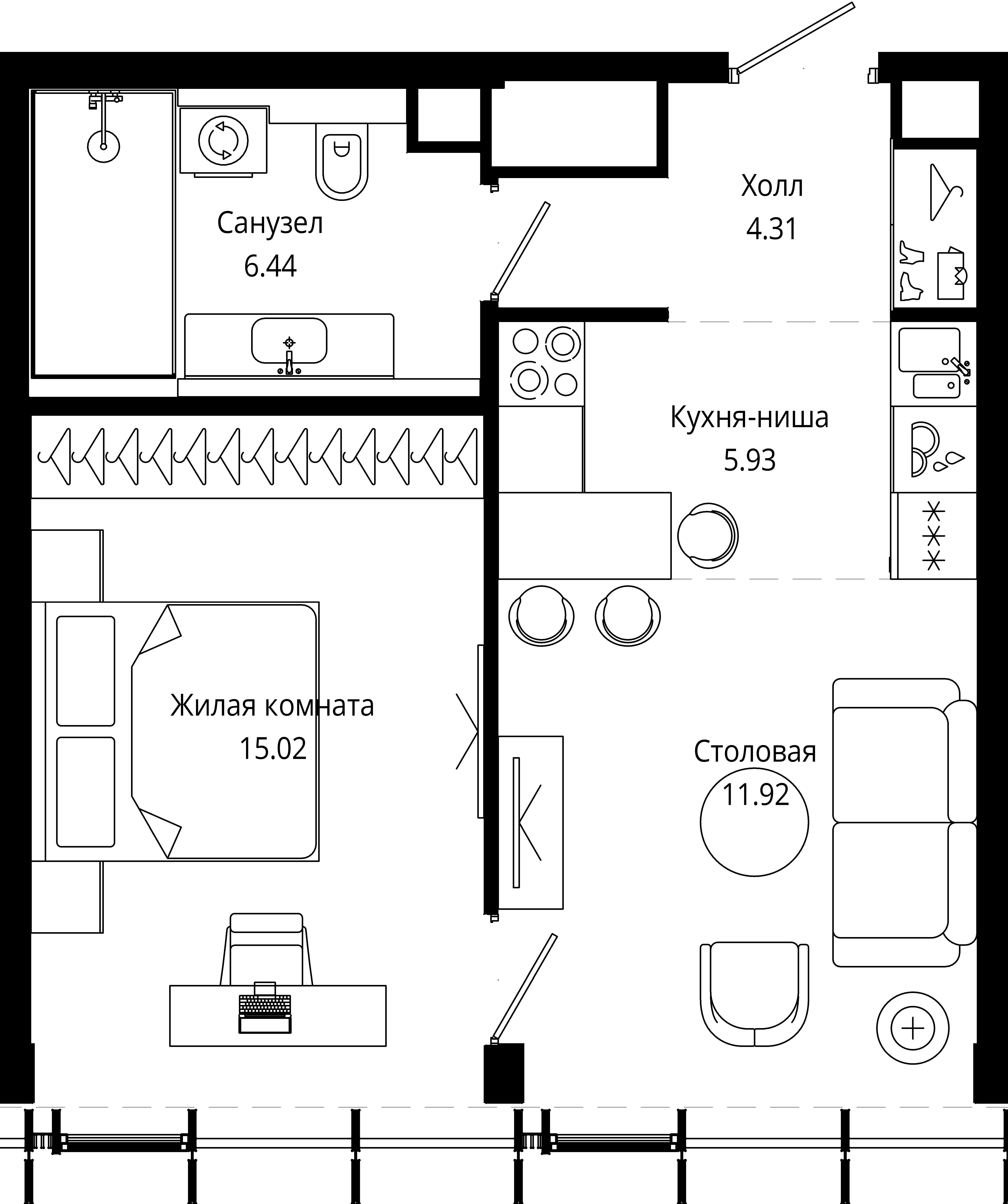 1-комнатная, 43,8 м² — 28 013 691 ₽