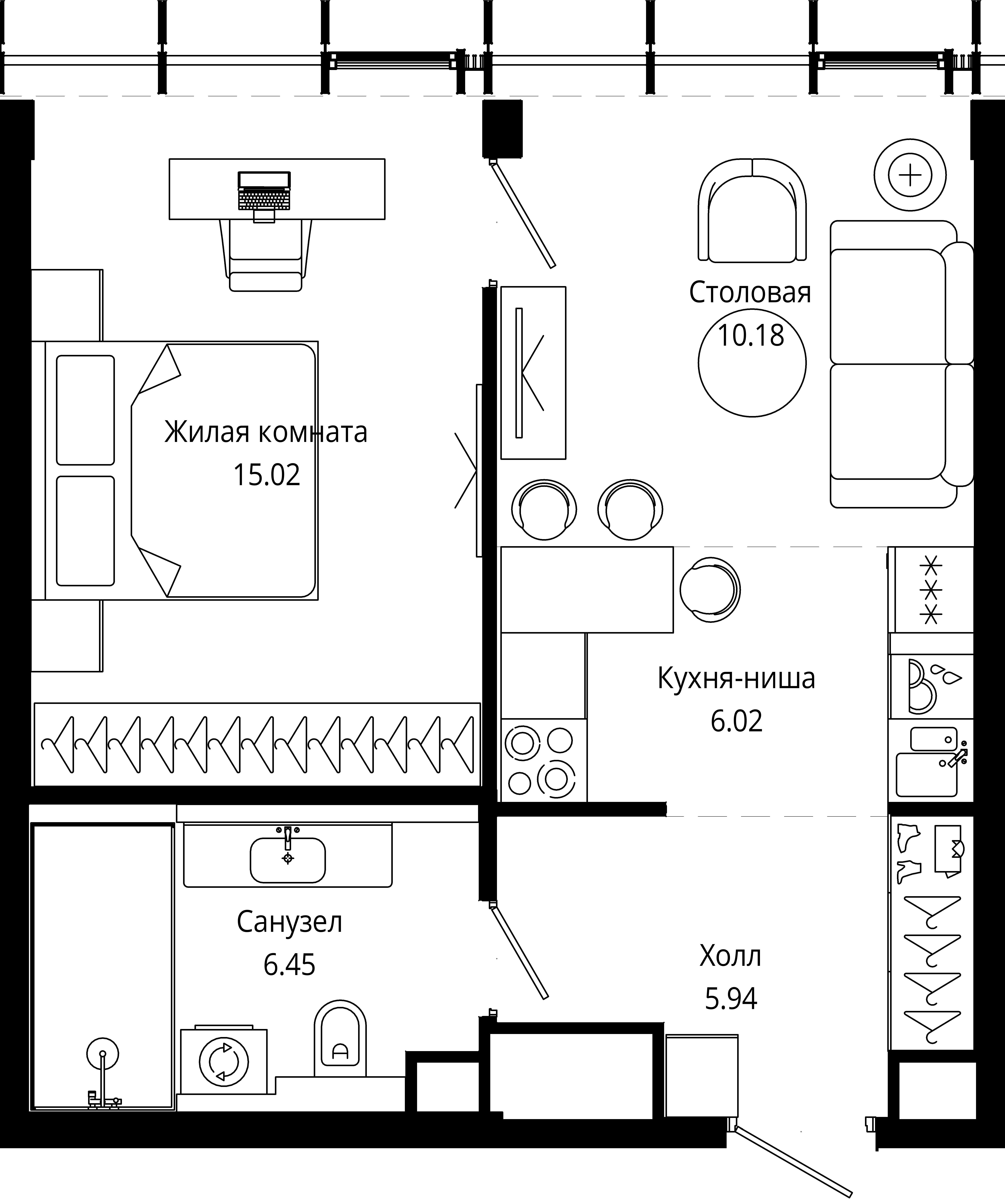 1-комнатная, 43,9 м² — 28 455 189 ₽