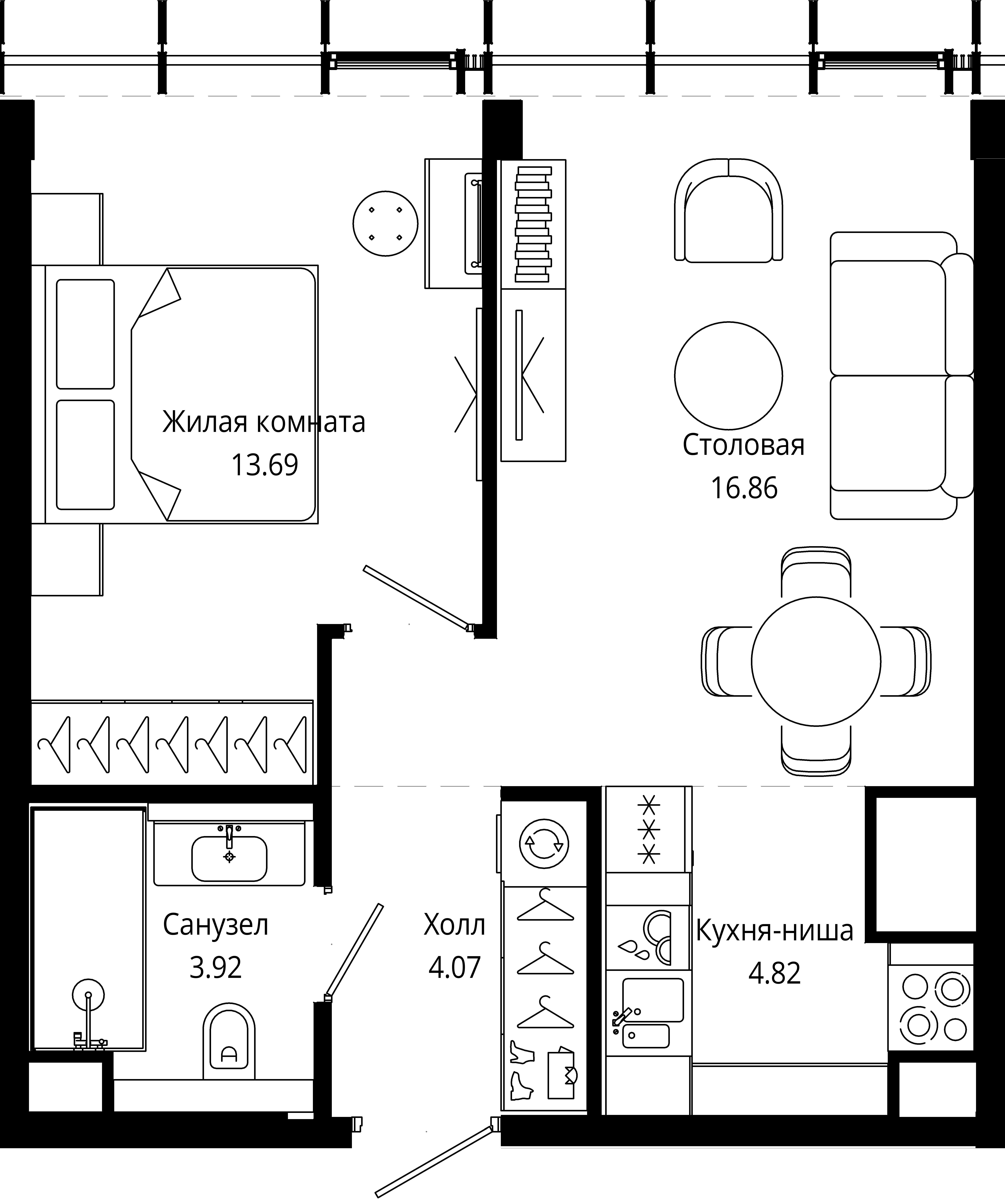 1-комнатная, 43,6 м² — 28 260 735 ₽
