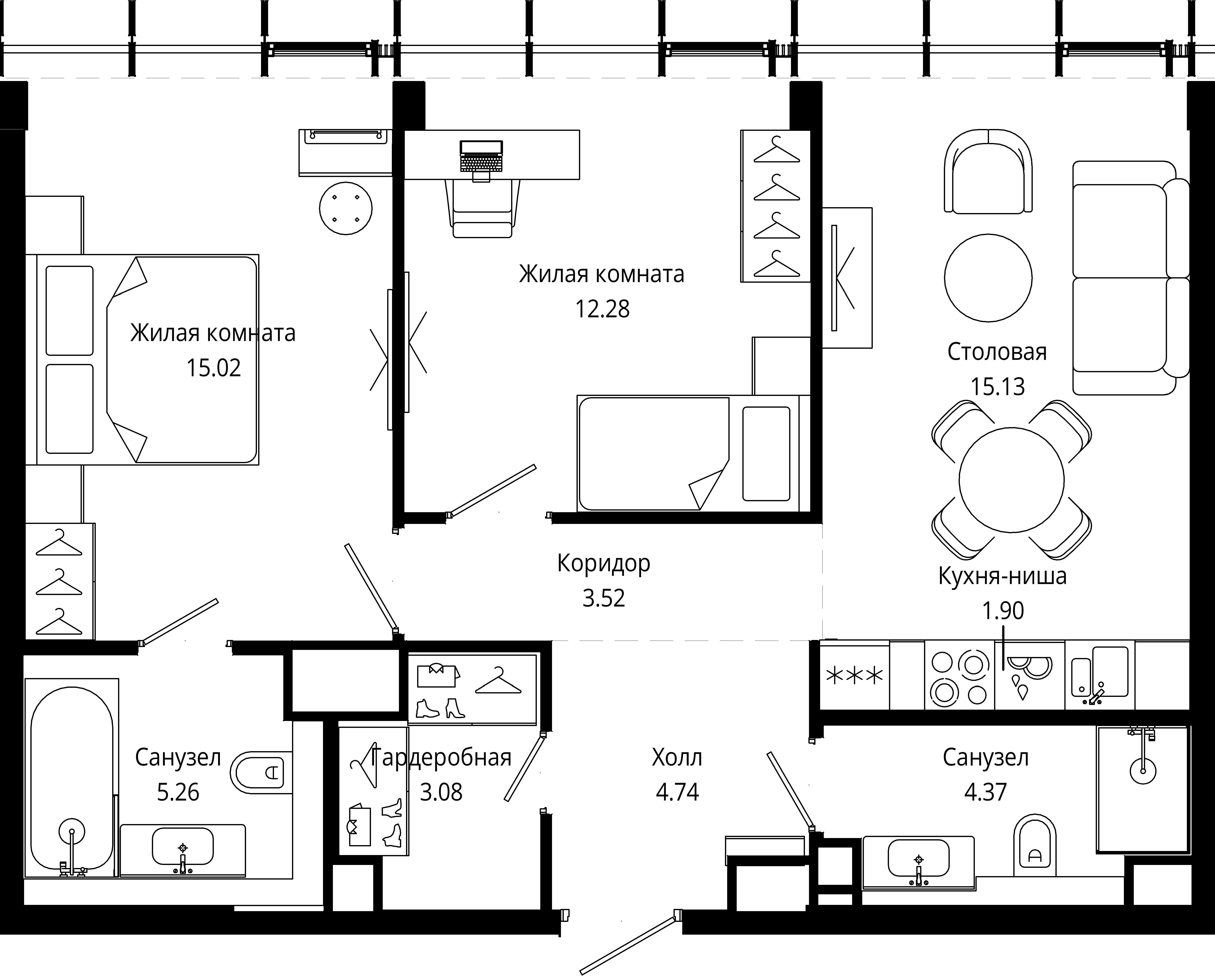 2-комнатная, 66,4 м² — 39 407 470 ₽