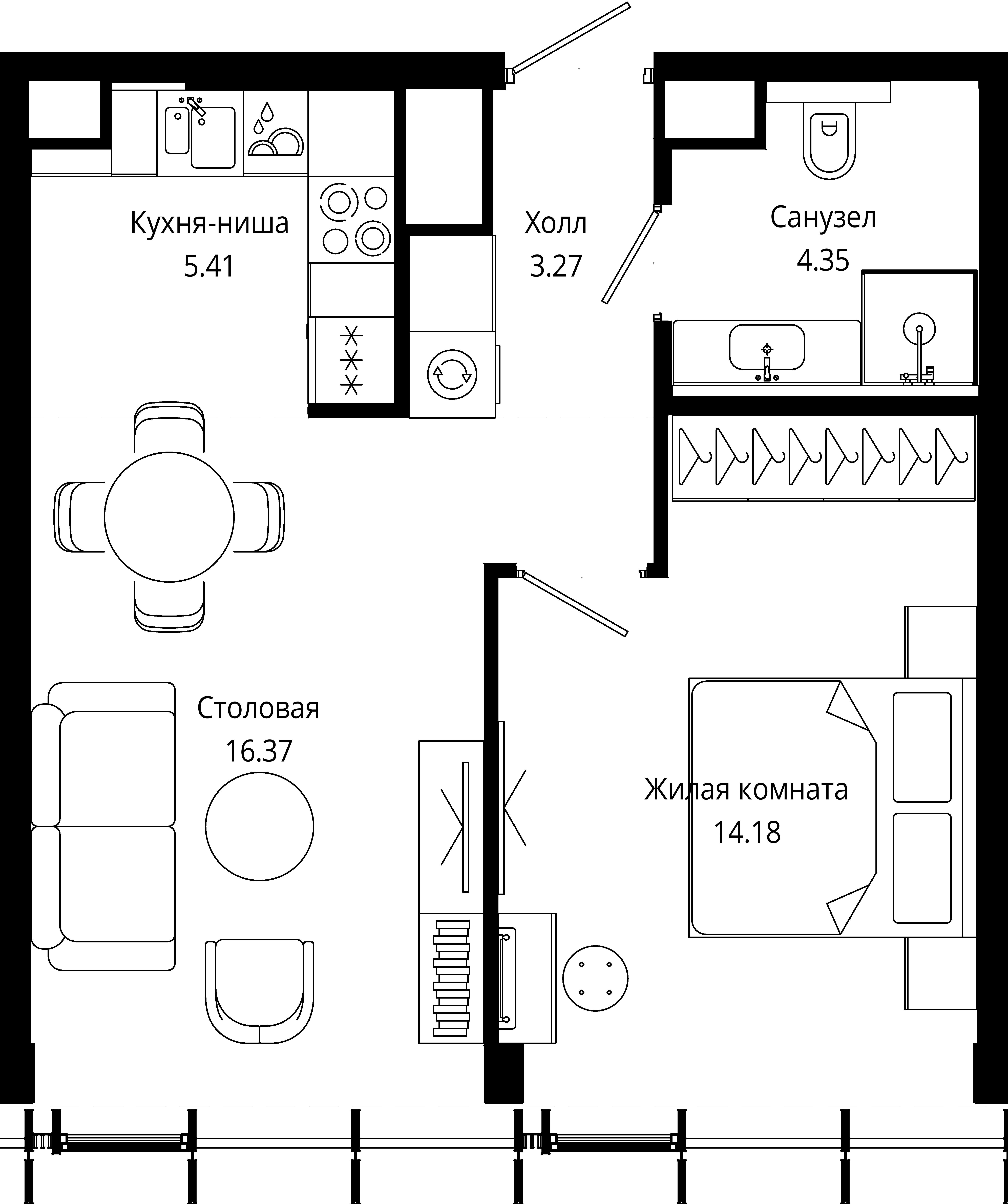 1-комнатная, 44 м² — 28 871 920 ₽