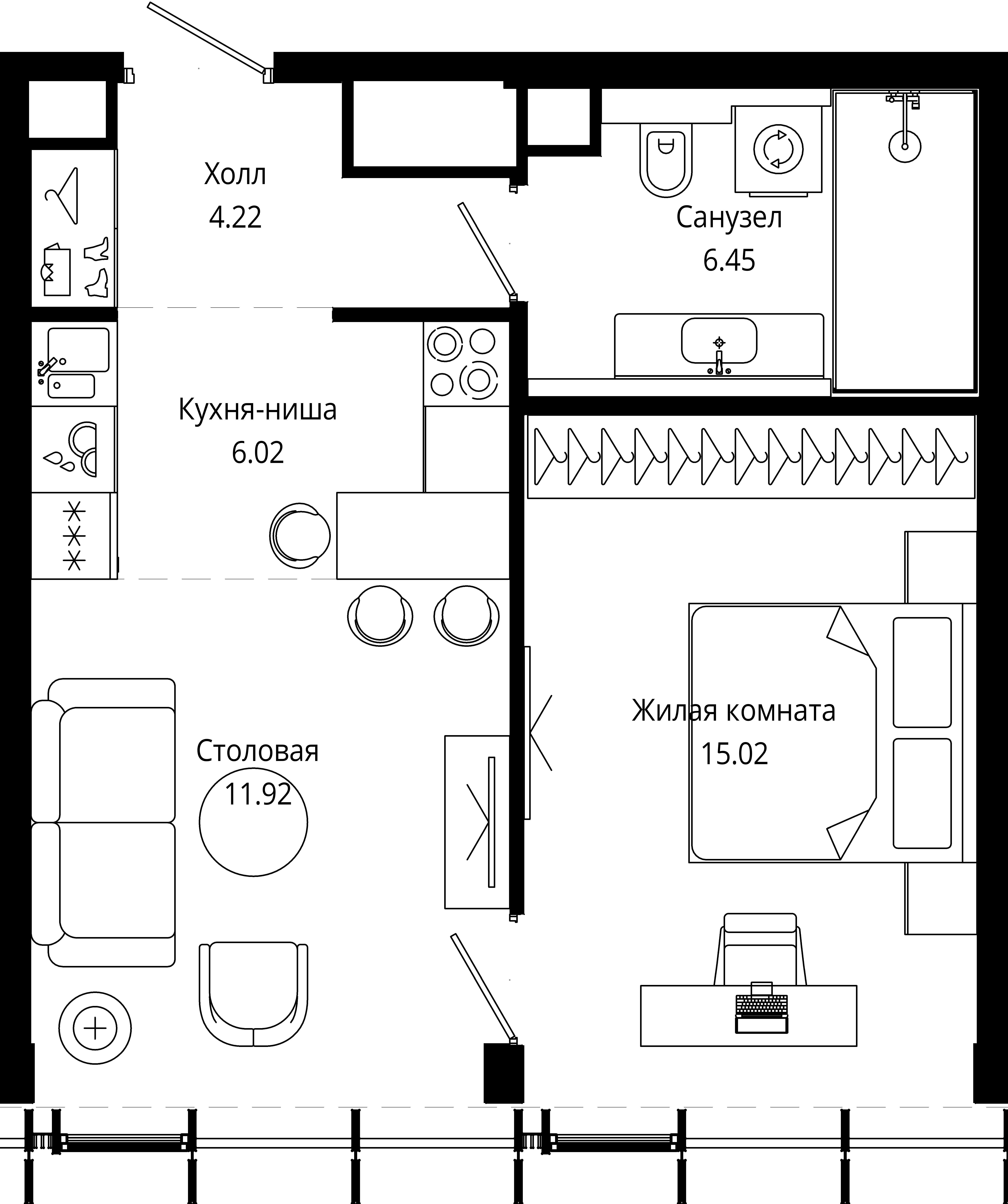 1-комнатная, 43,9 м² — 28 806 302 ₽