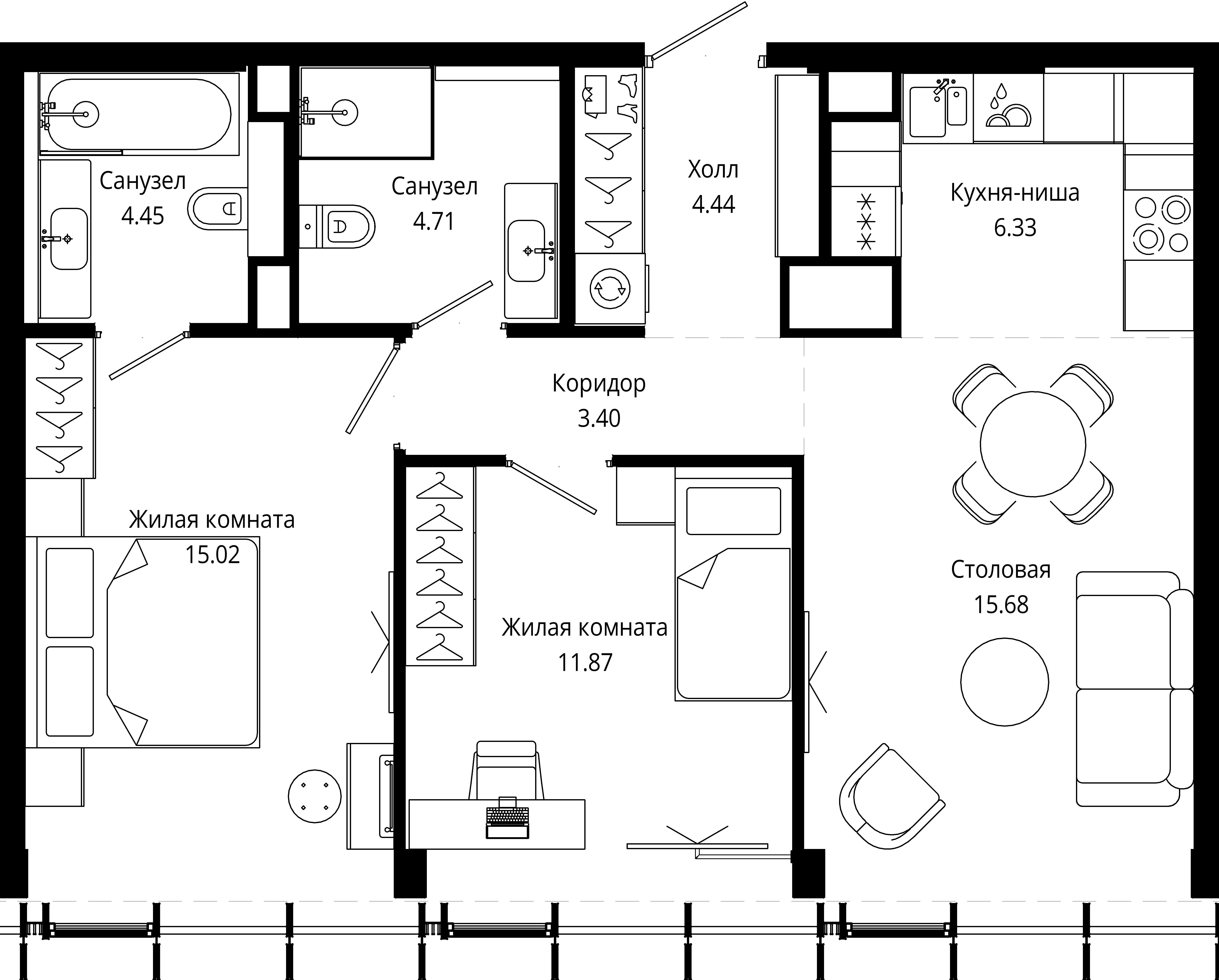 2-комнатная, 66,9 м² — 40 314 073 ₽