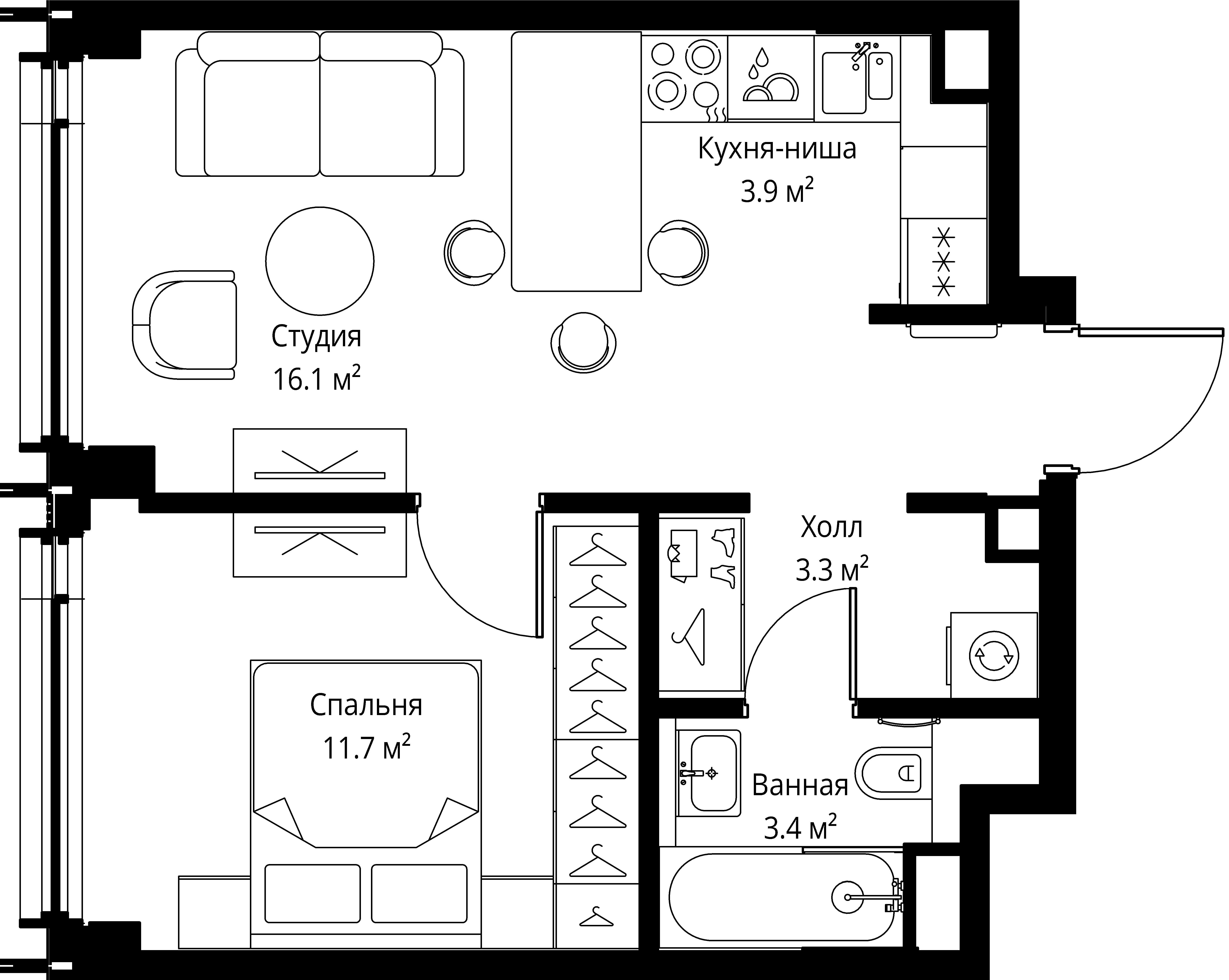 1-комнатная, 38,4 м² — 28 611 264 ₽