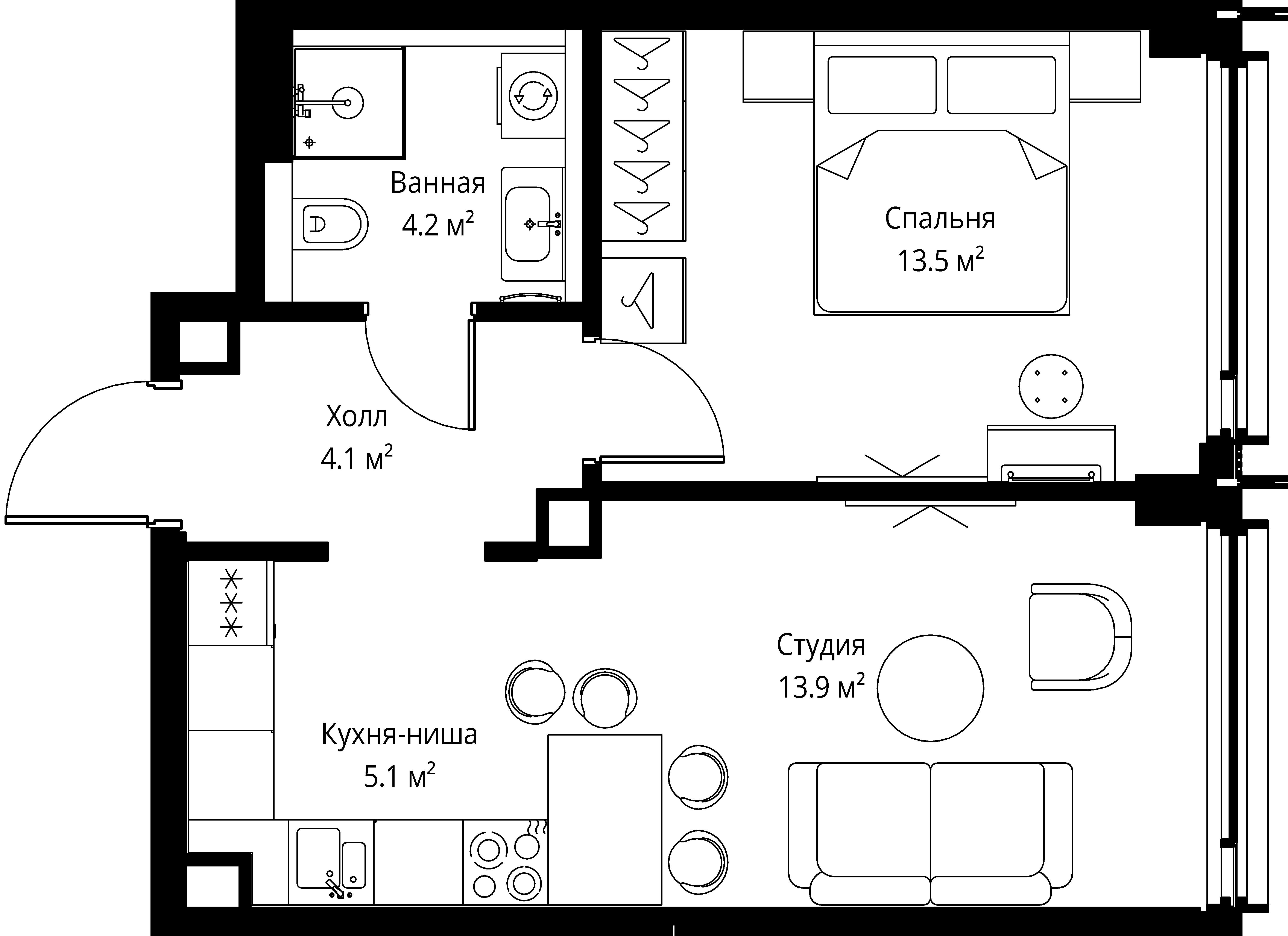 1-комнатная, 40,8 м² — 27 841 308 ₽