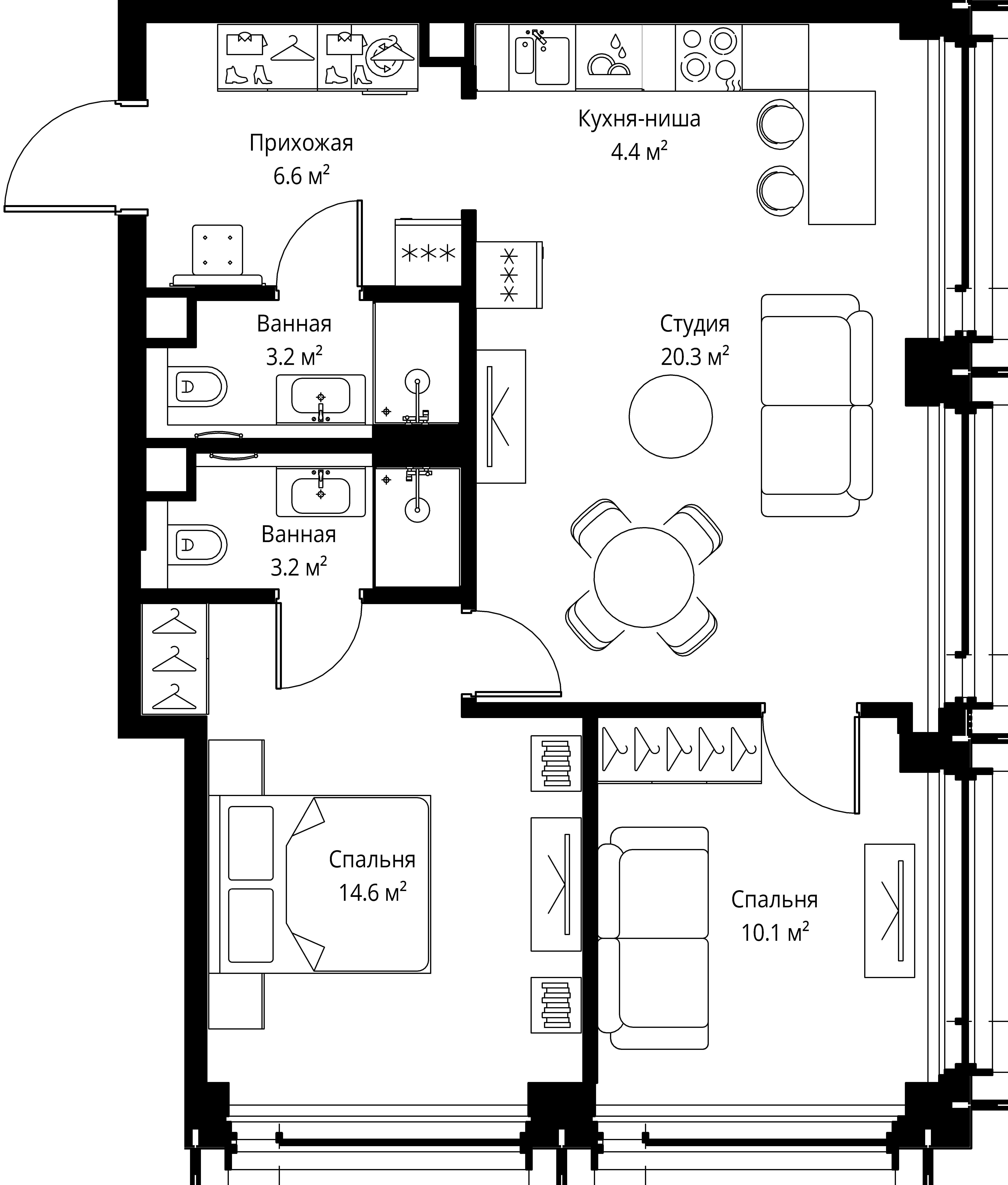 2-комнатная, 62,4 м² — 40 826 136 ₽