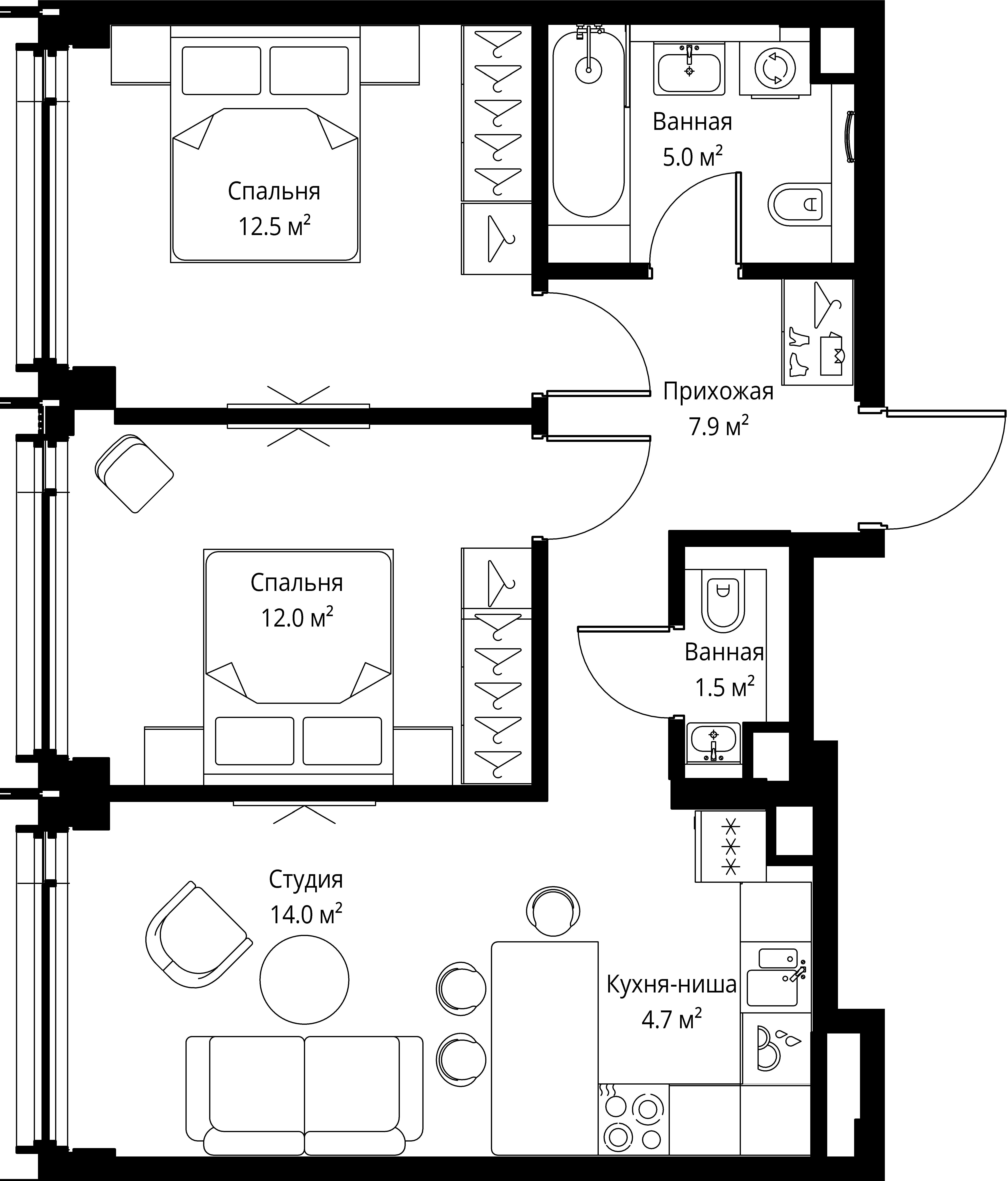 2-комнатная, 57,6 м² — 36 919 584 ₽