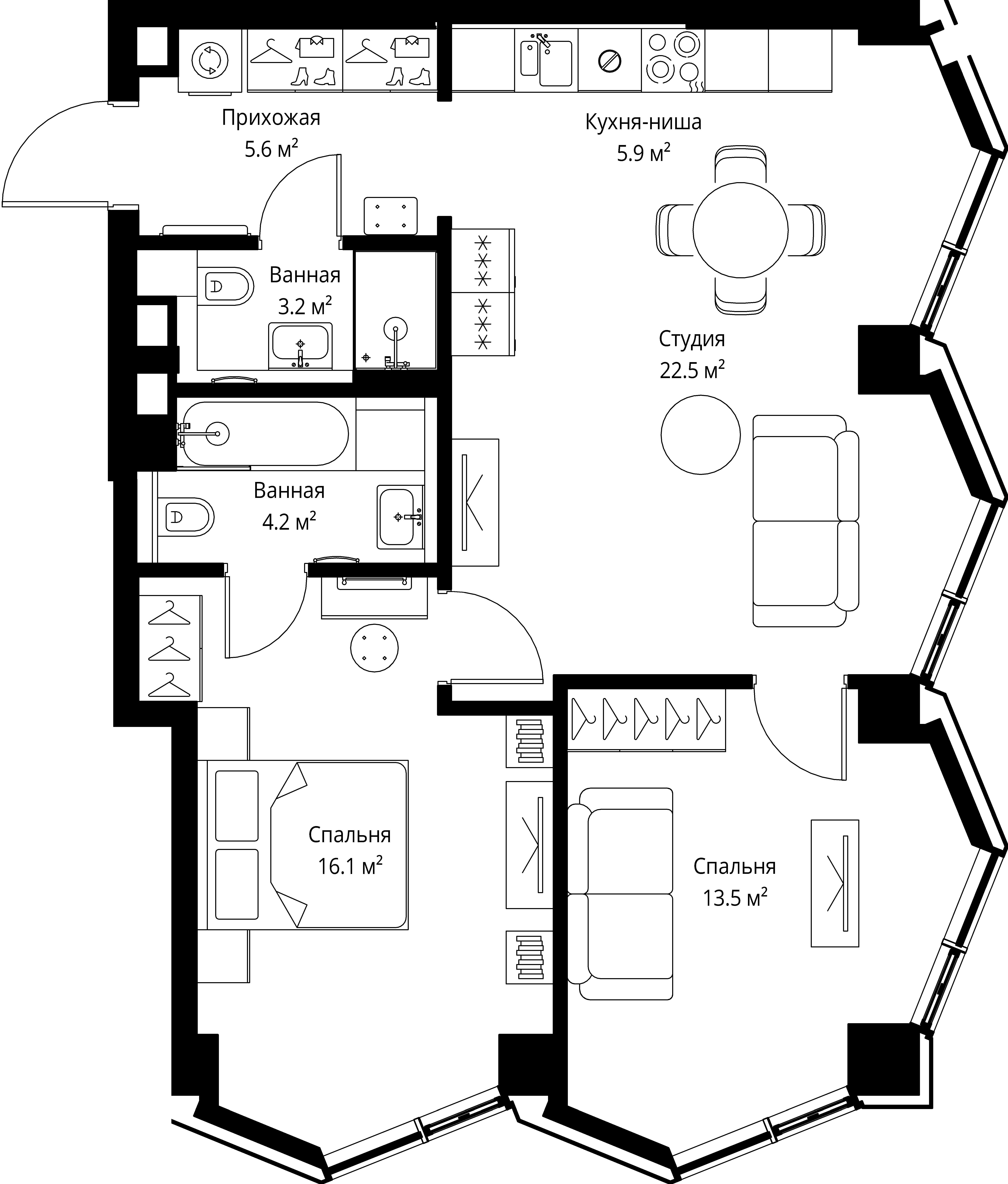 2-комнатная, 71 м² — 45 339 890 ₽