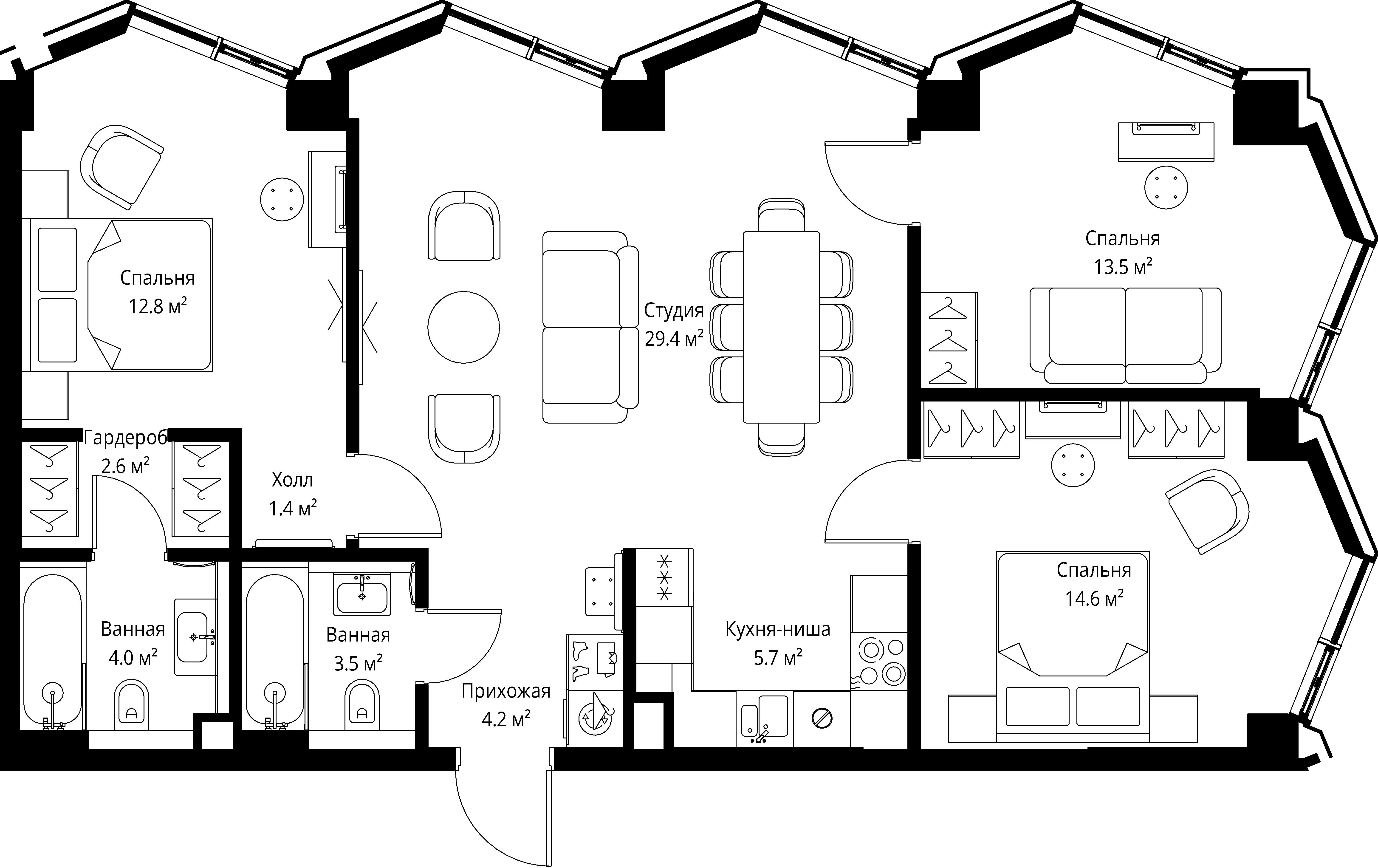 3-комнатная, 91,6 м² — 45 587 030 ₽
