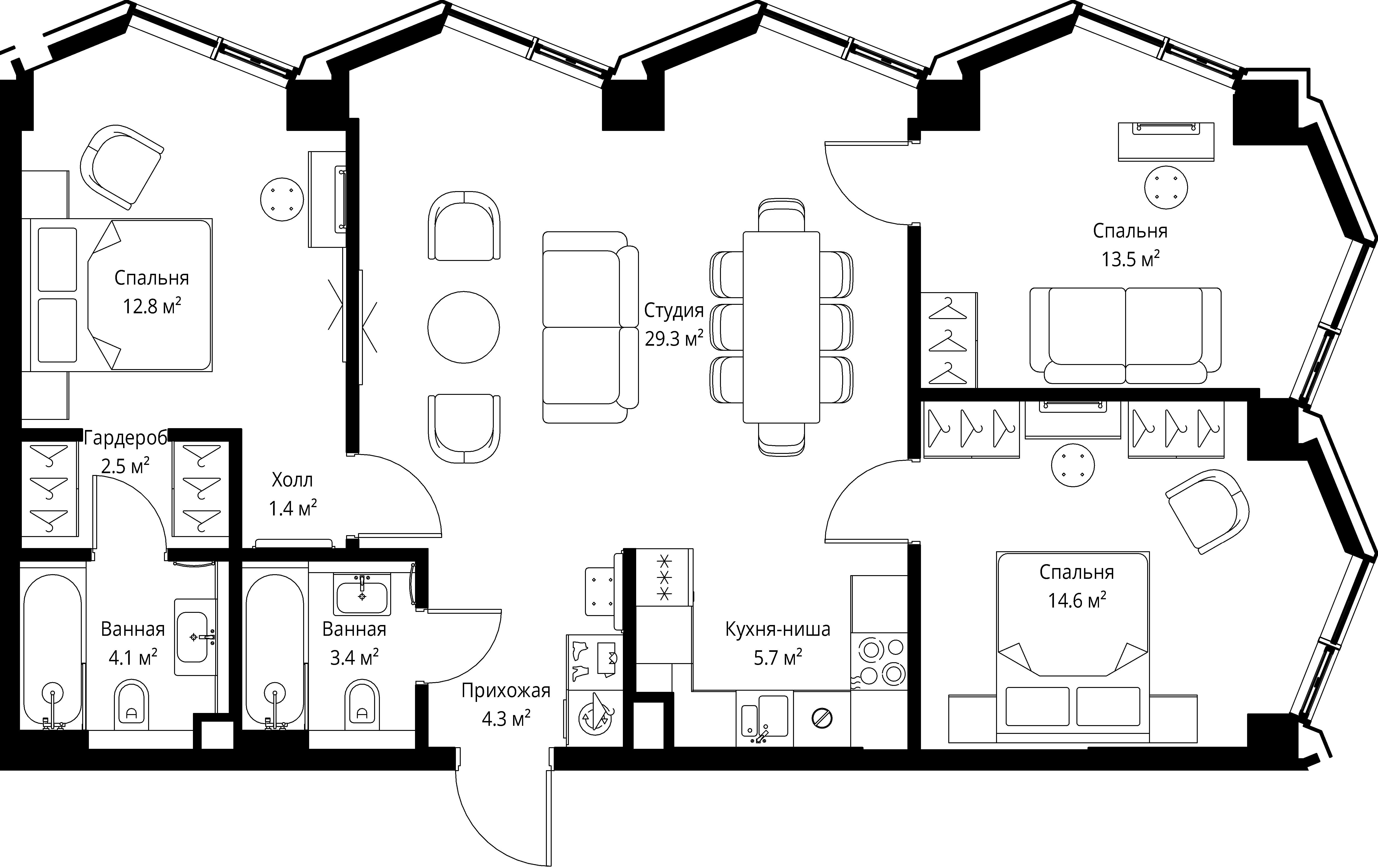 3-комнатная, 91,6 м² — 51 037 230 ₽