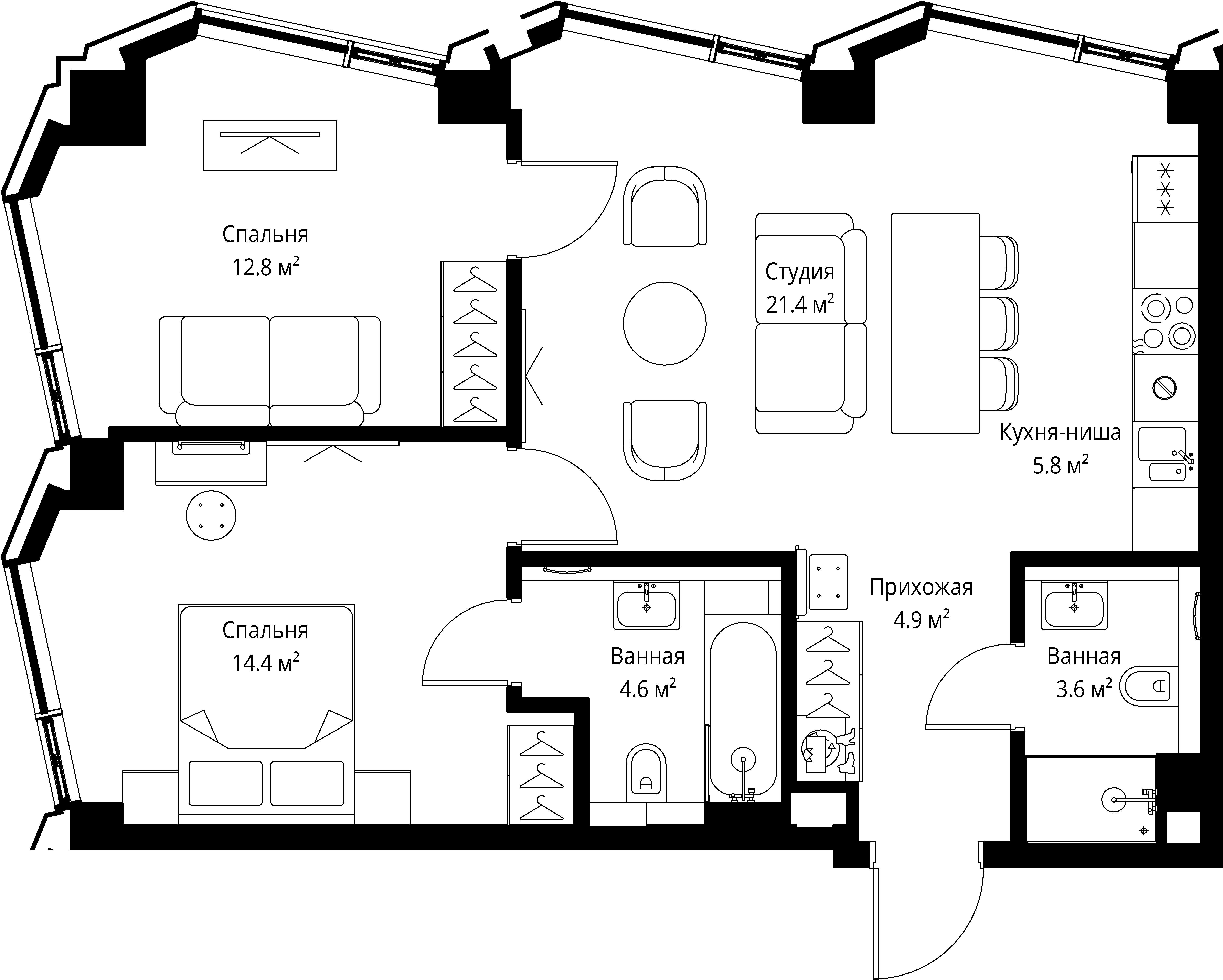 2-комнатная, 67,5 м² — 44 118 000 ₽