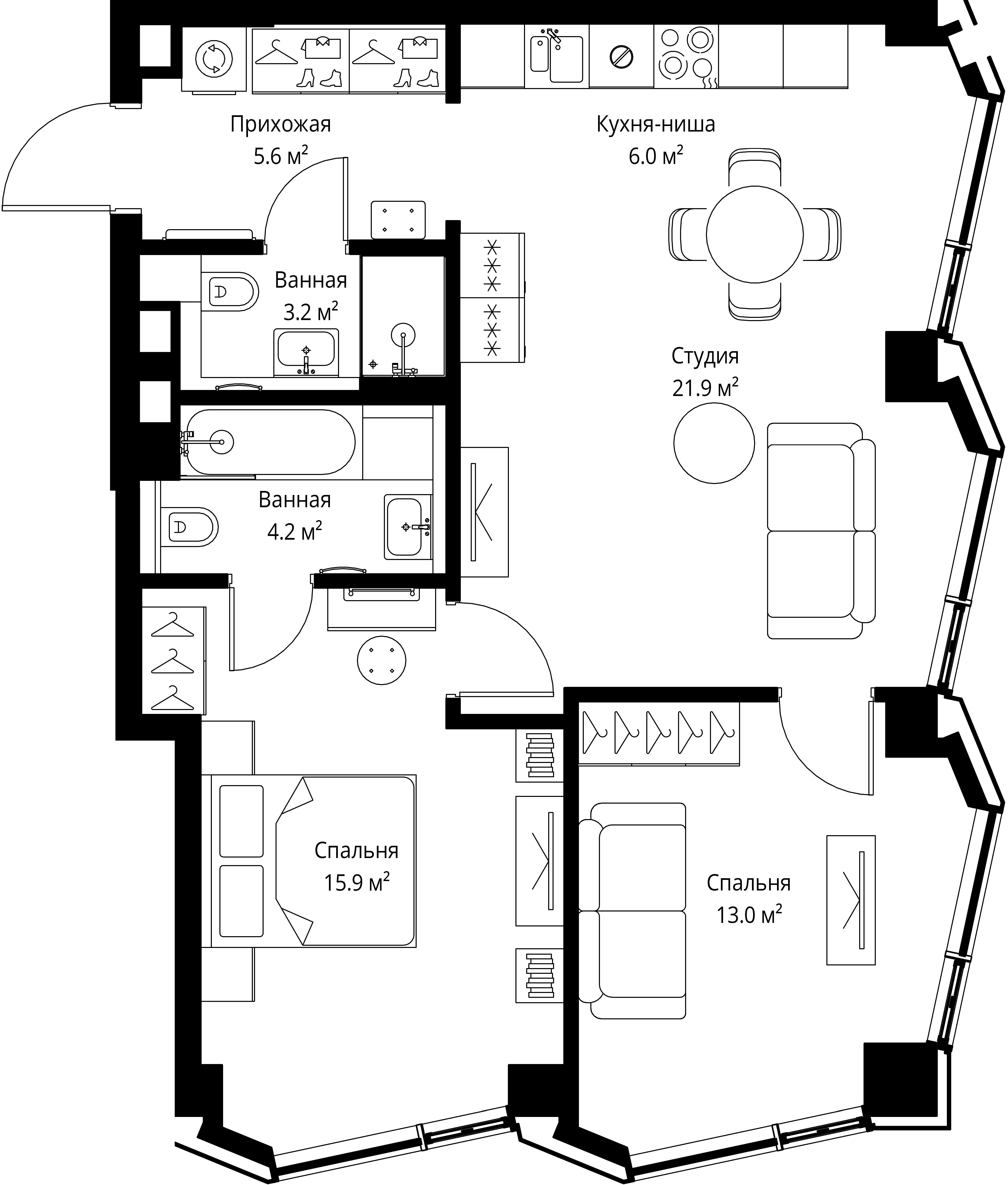 2-комнатная, 69,8 м² — 48 220 632 ₽